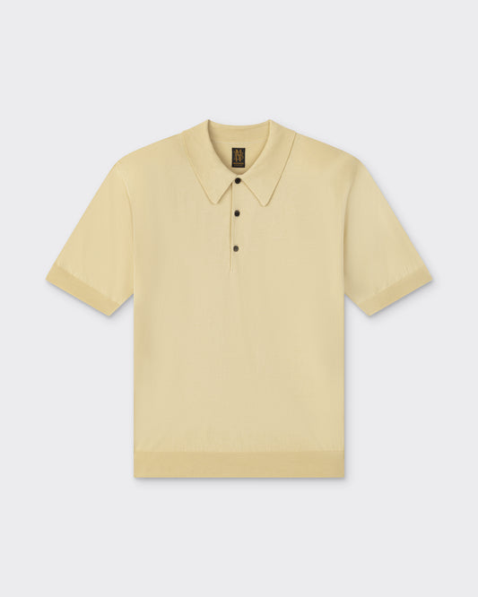 Batoner short sleeve polo shirt in straw yellow Sea Island cotton — front view