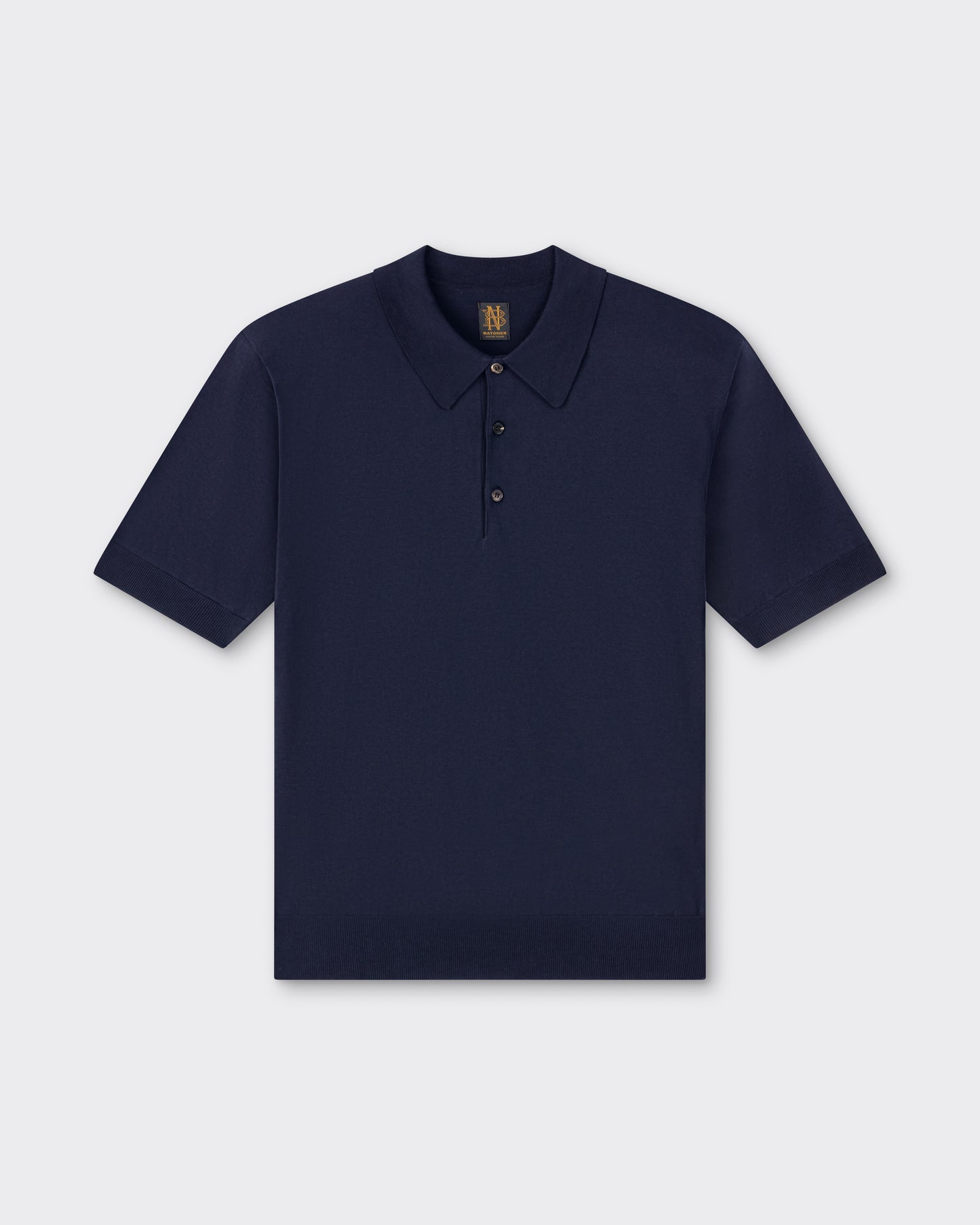 Batoner short sleeve polo shirt in navy Sea Island cotton — front view