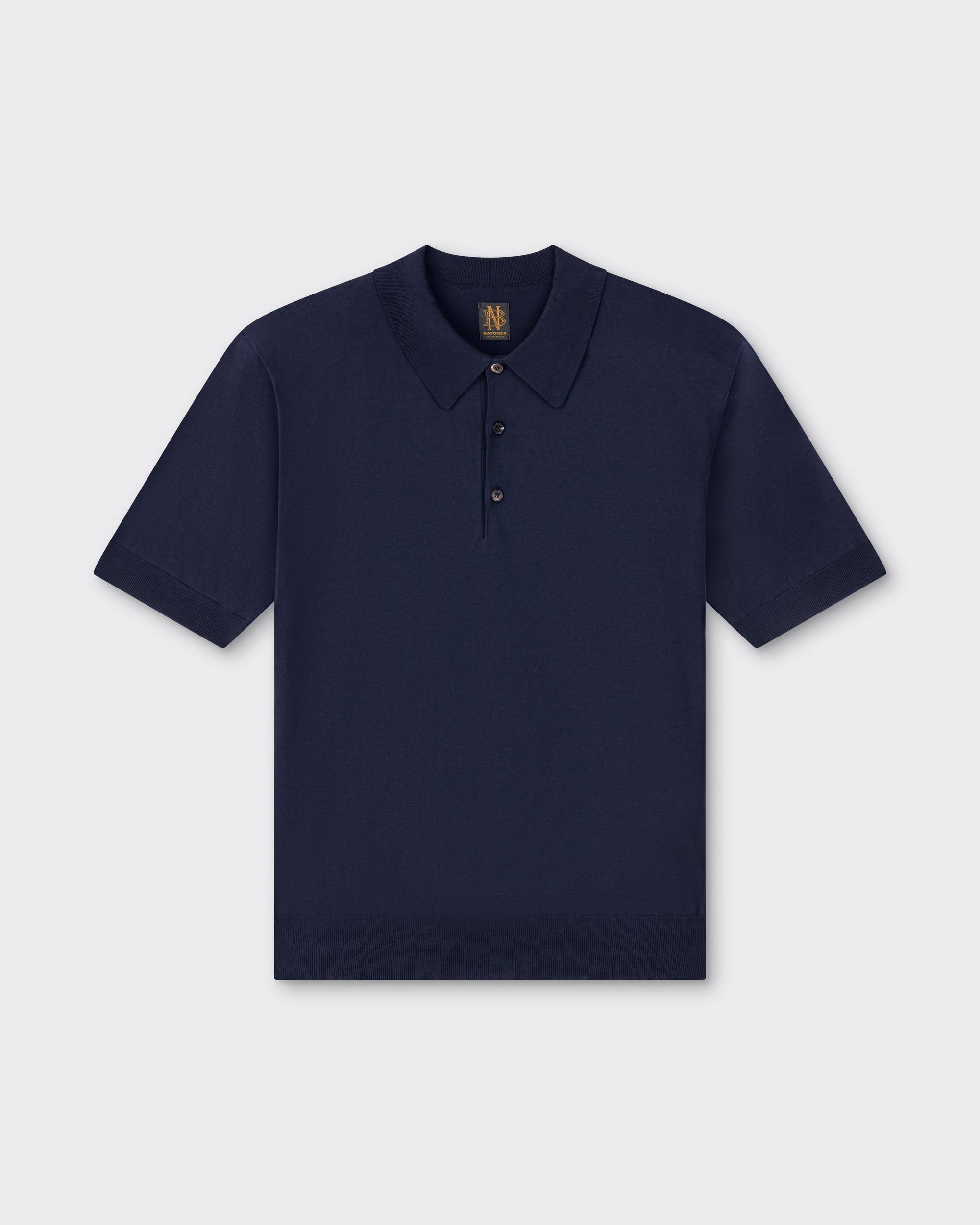 Batoner short sleeve polo shirt in navy Sea Island cotton — front view
