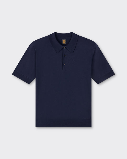 Batoner short sleeve polo shirt in navy Sea Island cotton — front view