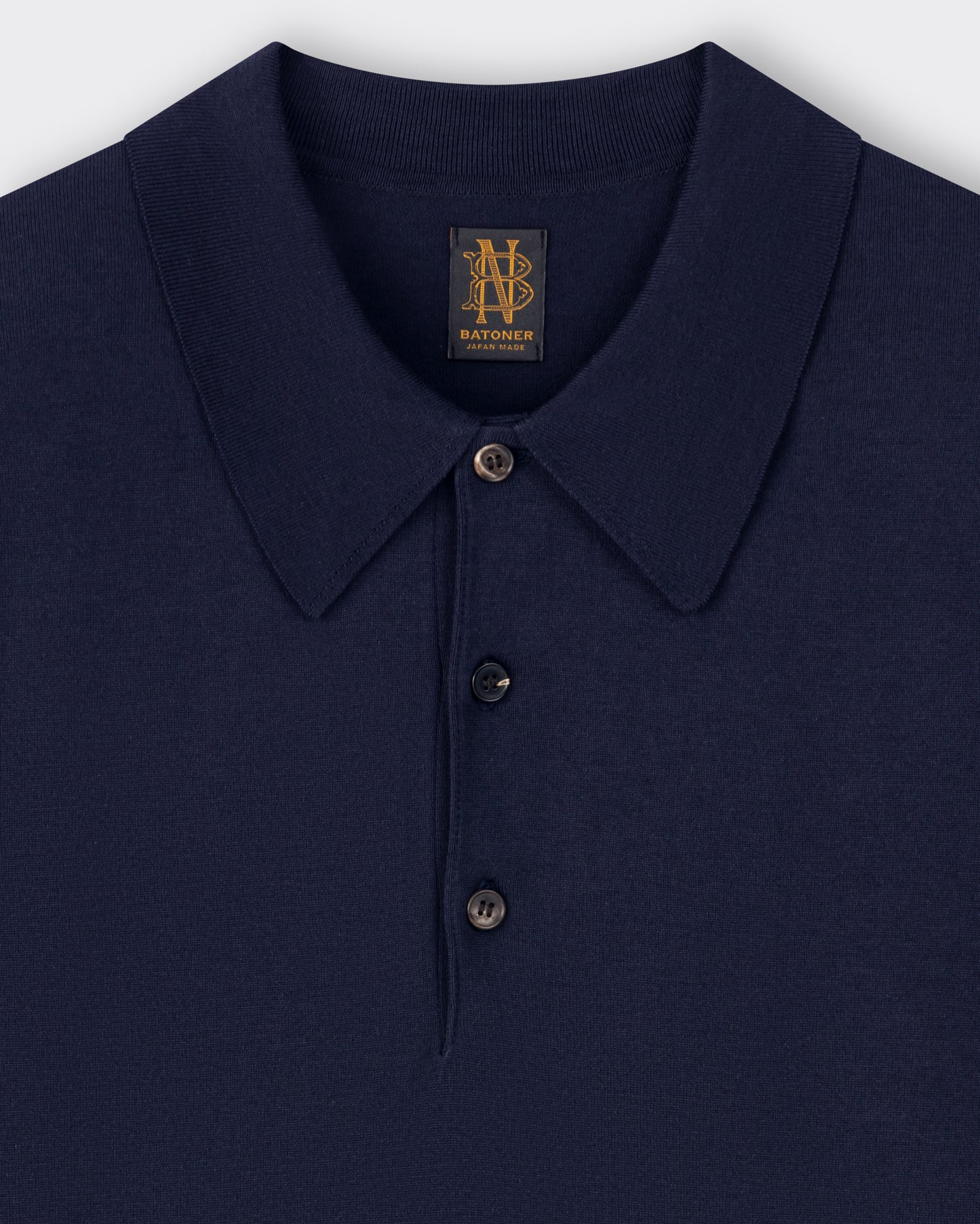Batoner Sea Island cotton polo shirt navy — collar and ribbed trim detail