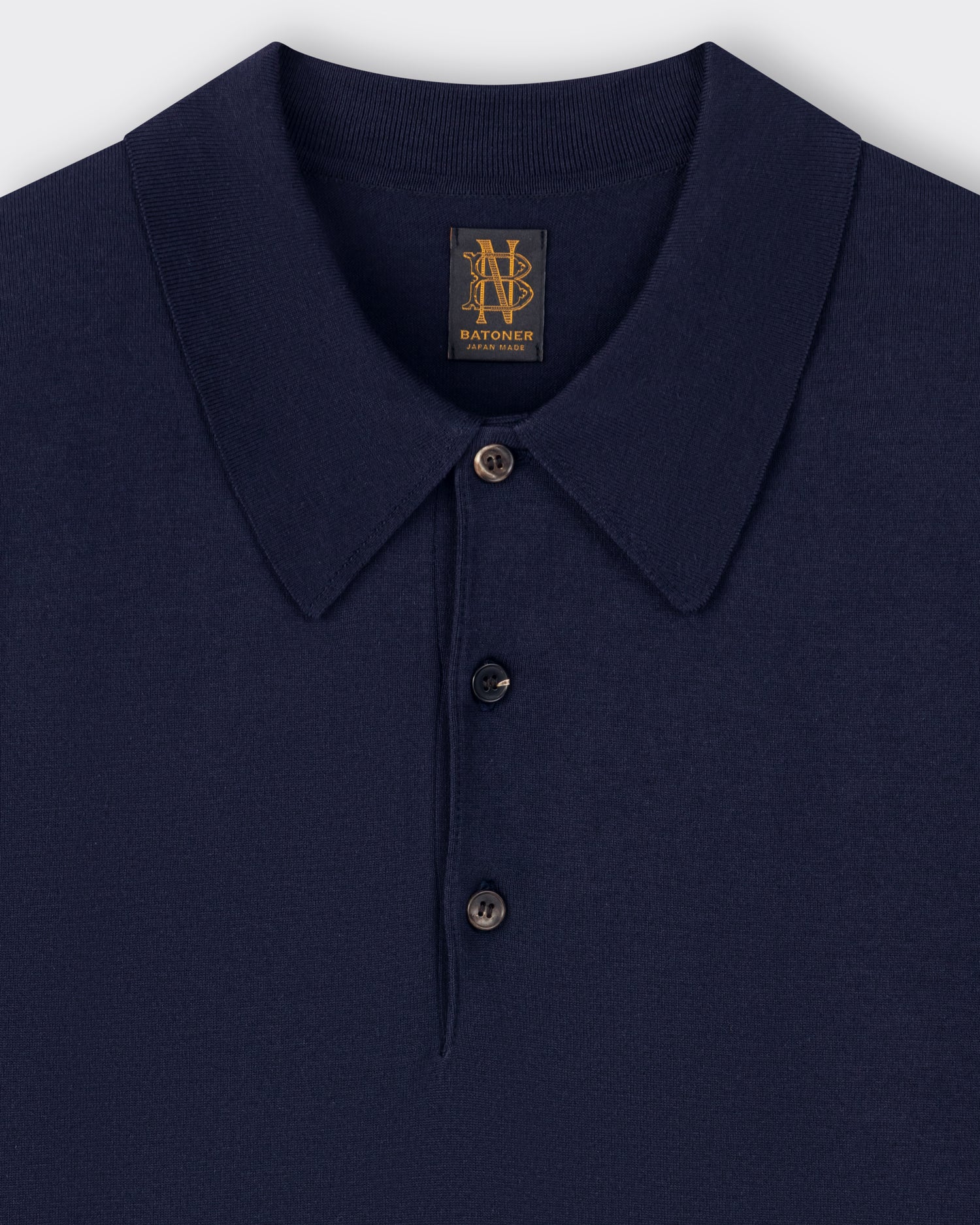 Batoner Sea Island cotton polo shirt navy — collar and ribbed trim detail