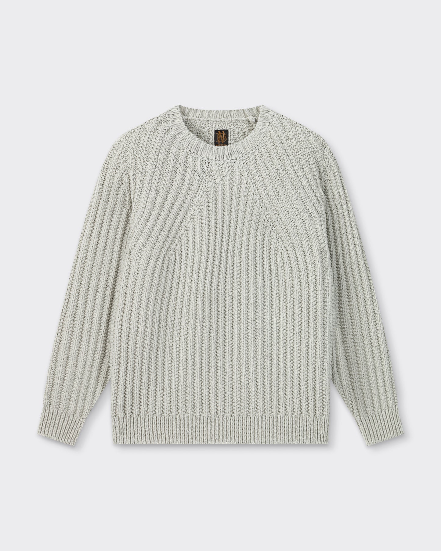 Batoner chunky signature crew neck knit in summer wool, mint green, low gauge, made in Japan