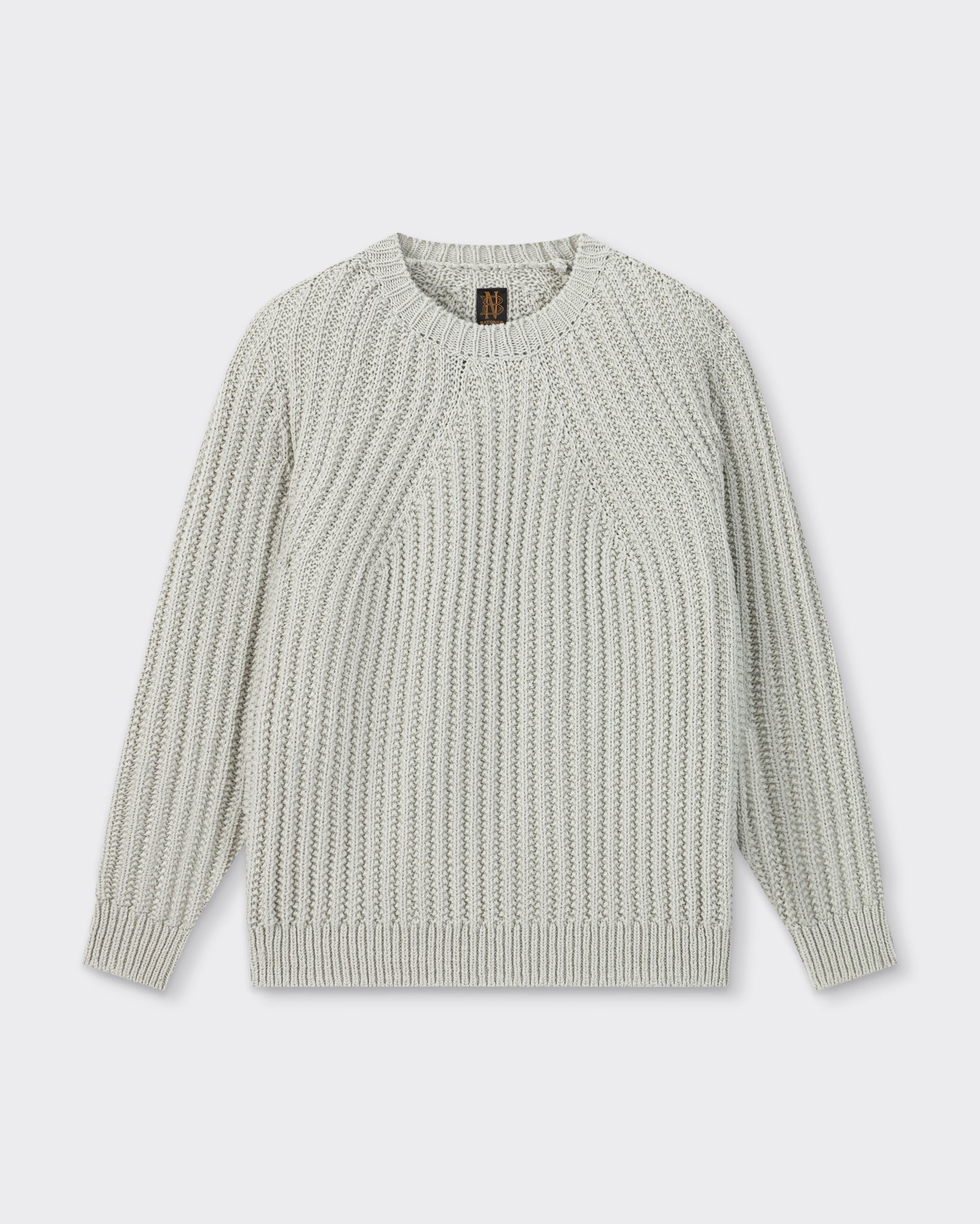 Batoner chunky signature crew neck knit in summer wool, mint green, low gauge, made in Japan