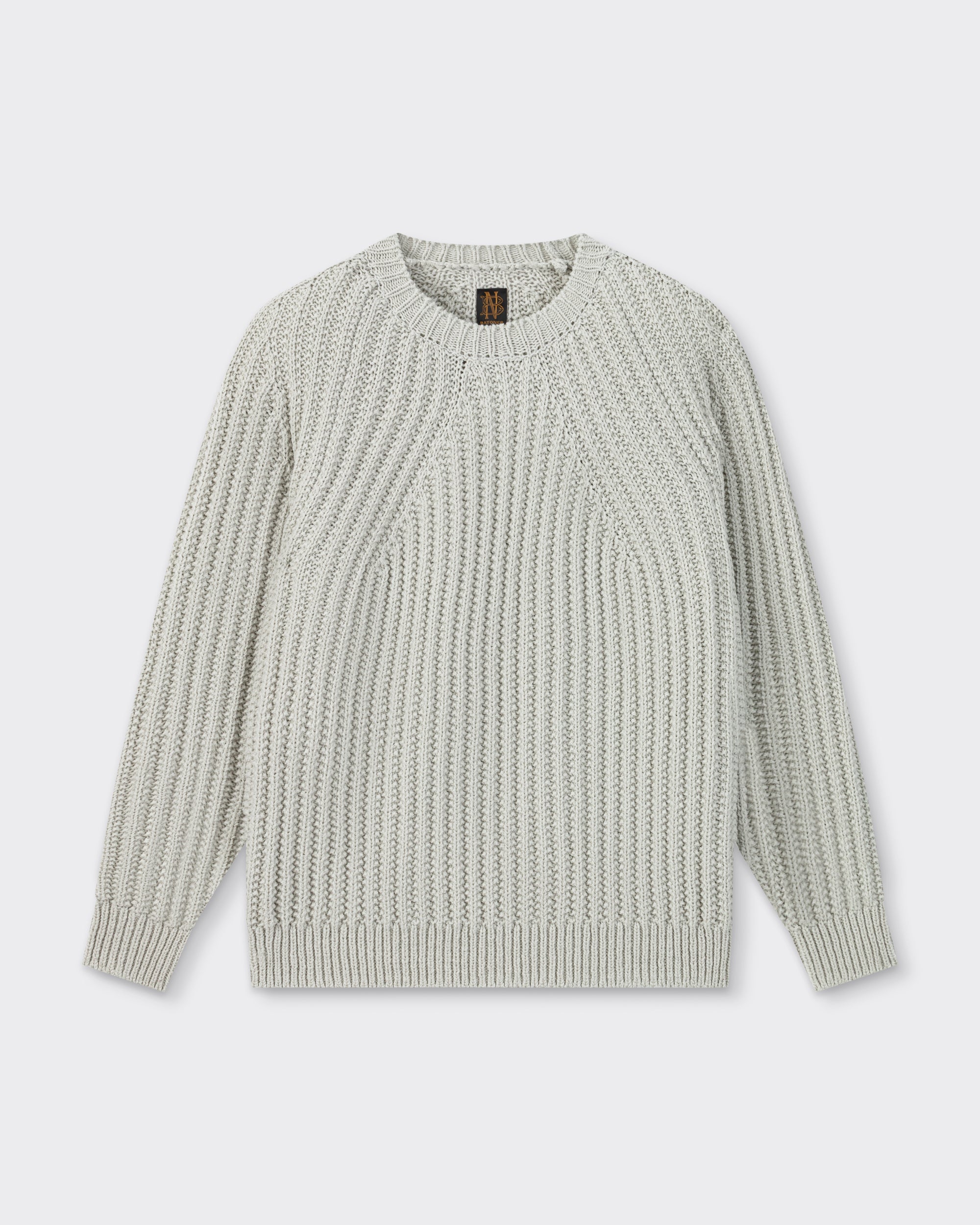 Batoner chunky signature crew neck knit in summer wool, mint green, low gauge, made in Japan