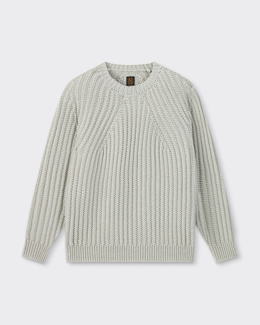 Batoner chunky signature crew neck knit in summer wool, mint green, low gauge, made in Japan