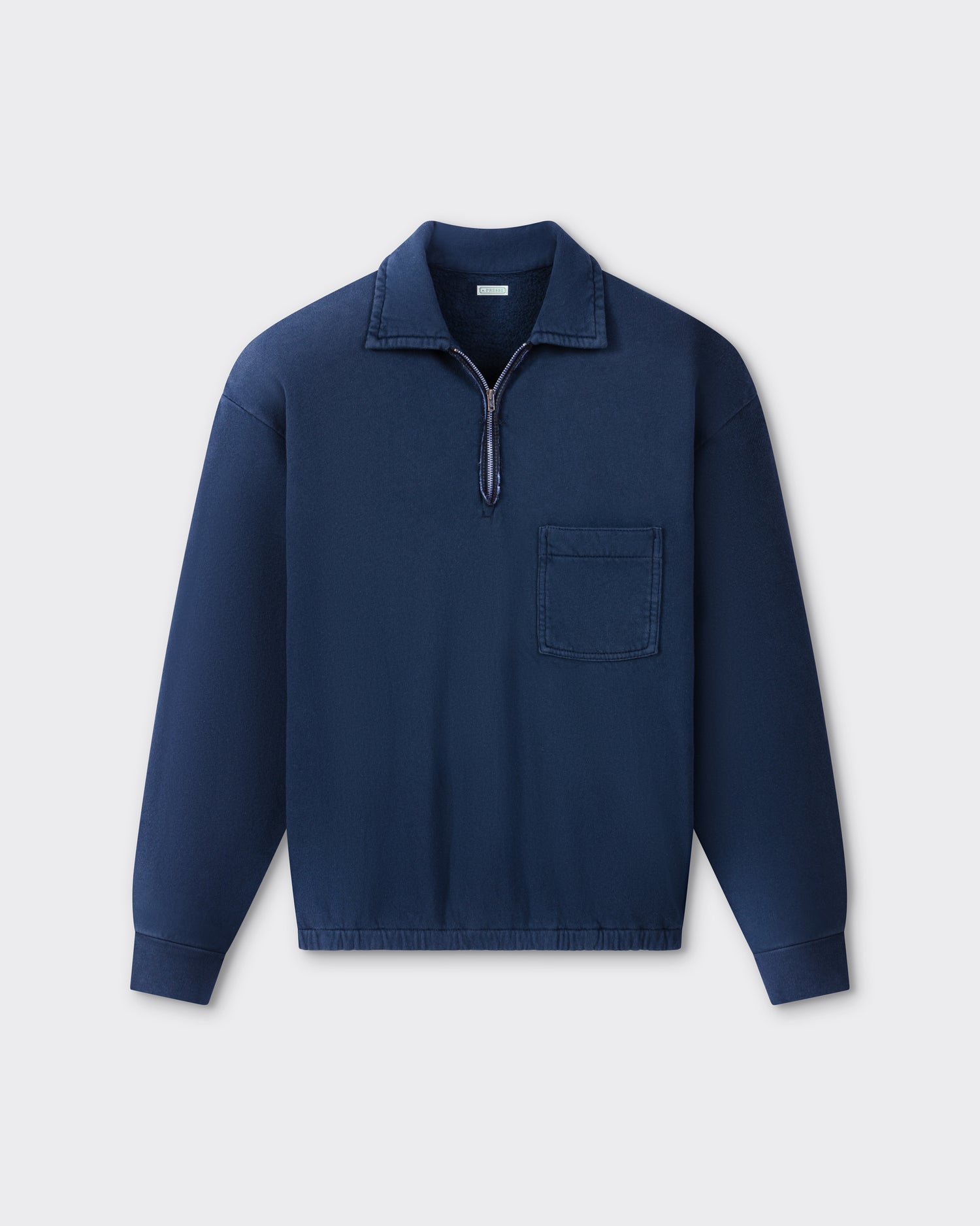 A.PRESSE half-zip sweatshirt in 100% cotton fleece, 1950s vintage inspiration, hand-treated patina, made in Japan