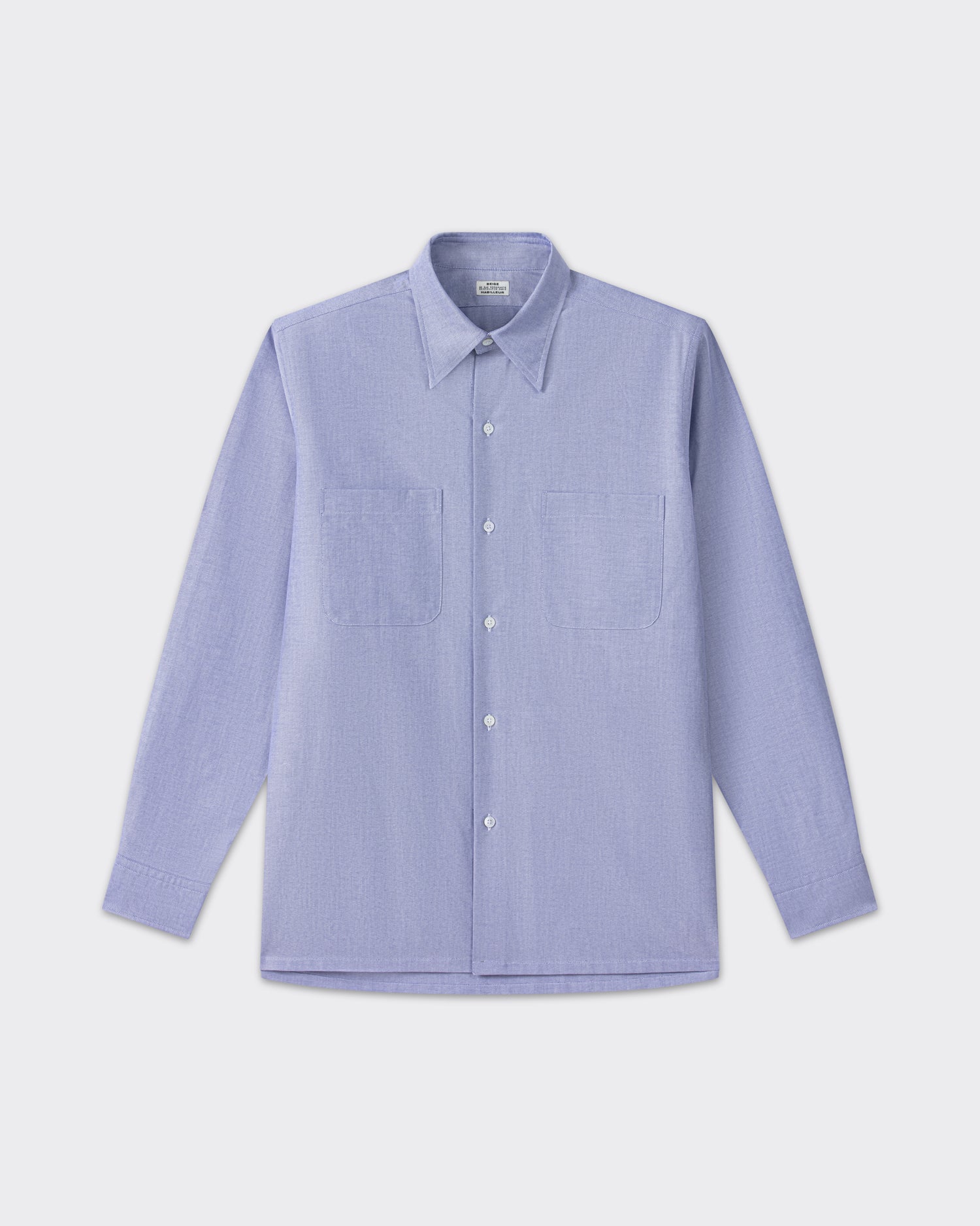 Navy cotton oxford shirt, front view, BEIGE HABILLEUR PARIS