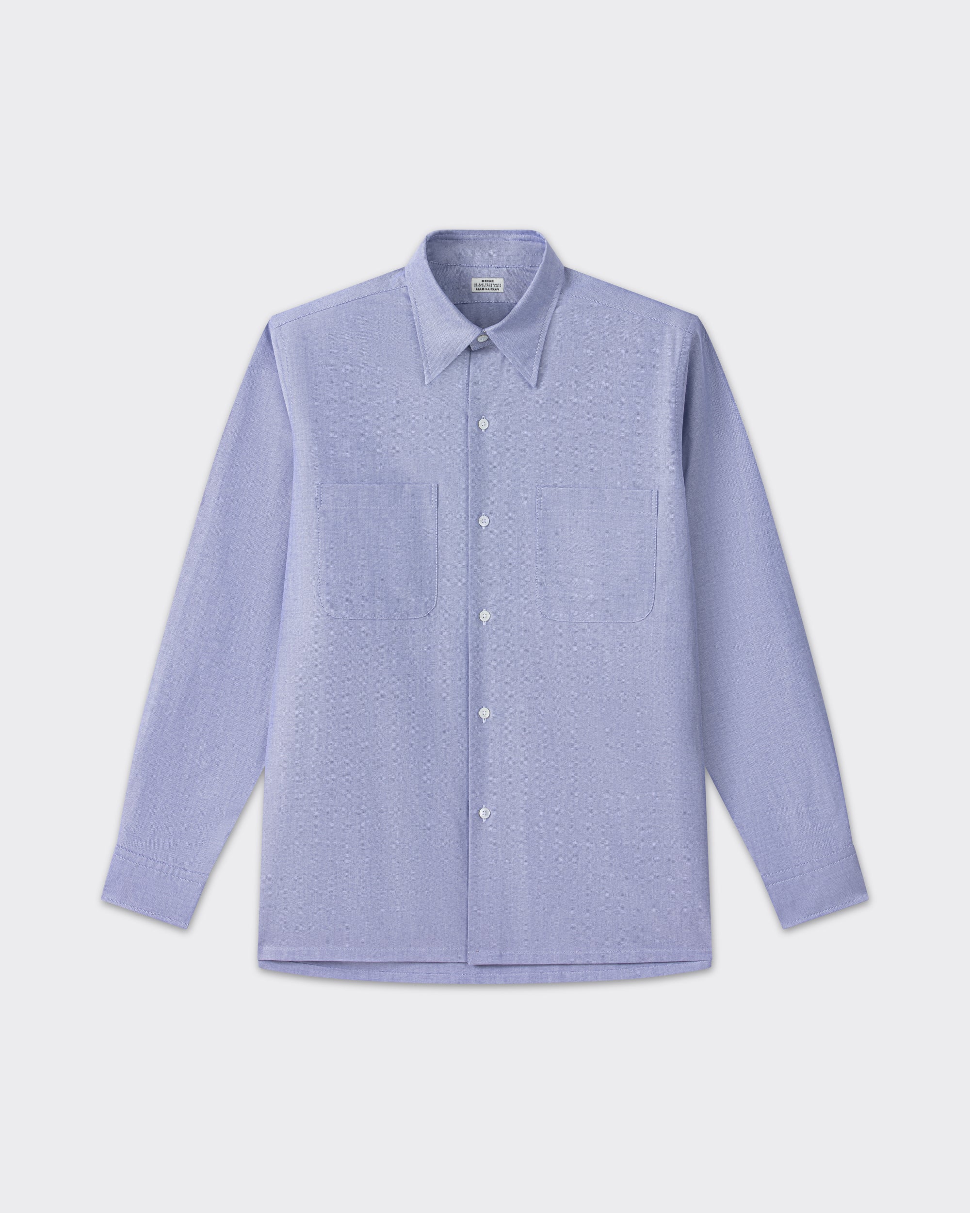 Navy cotton oxford shirt, front view, BEIGE HABILLEUR PARIS