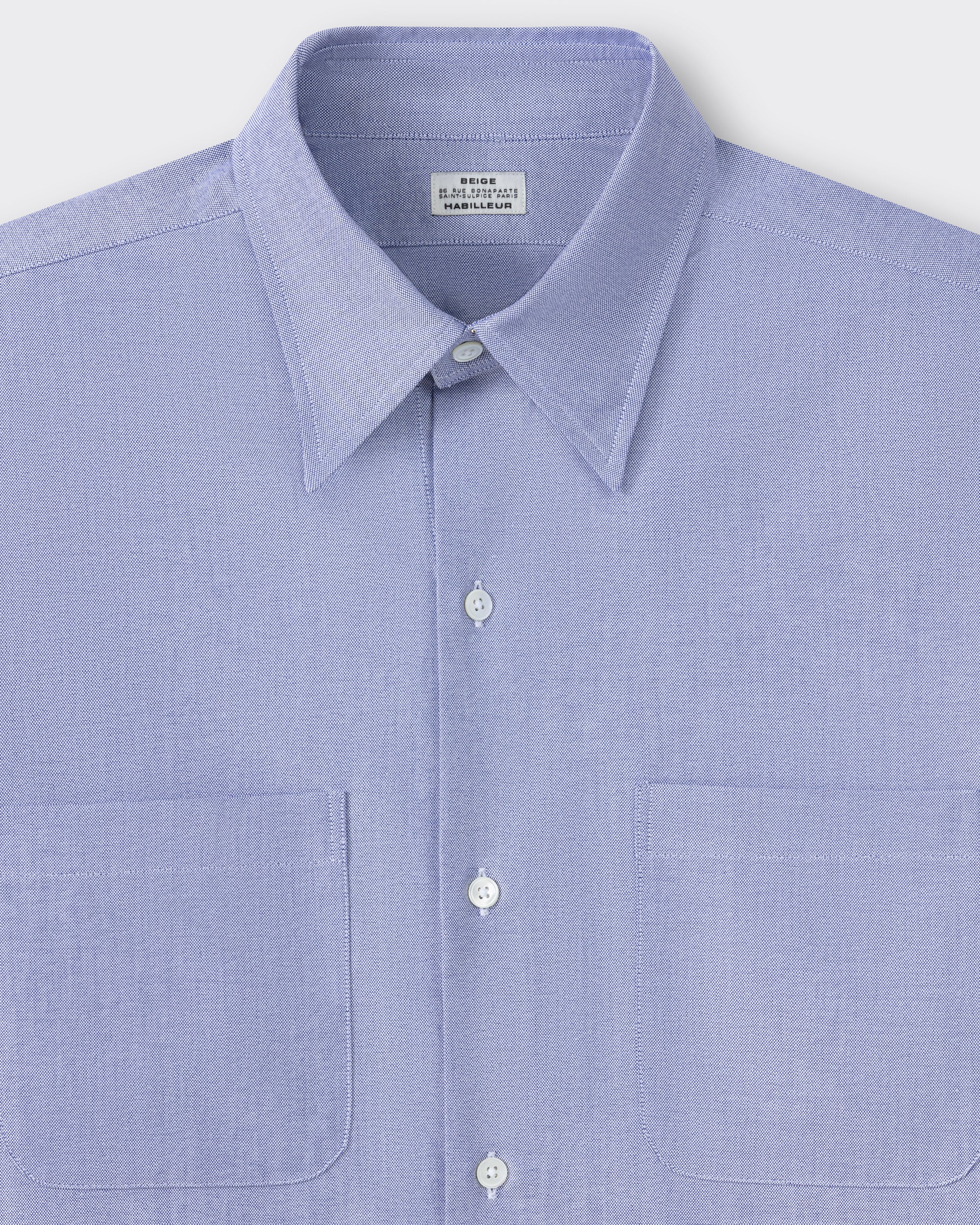 Classic collar detail, navy cotton oxford shirt, BEIGE HABILLEUR PARIS