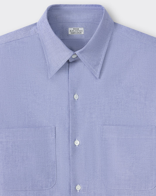 Classic collar detail, navy cotton oxford shirt, BEIGE HABILLEUR PARIS