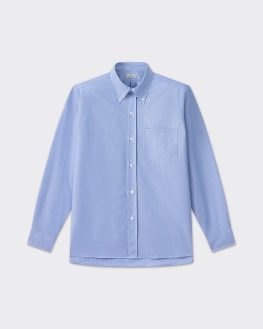 Sky blue cotton oxford OCBD shirt, front view, BEIGE HABILLEUR PARIS