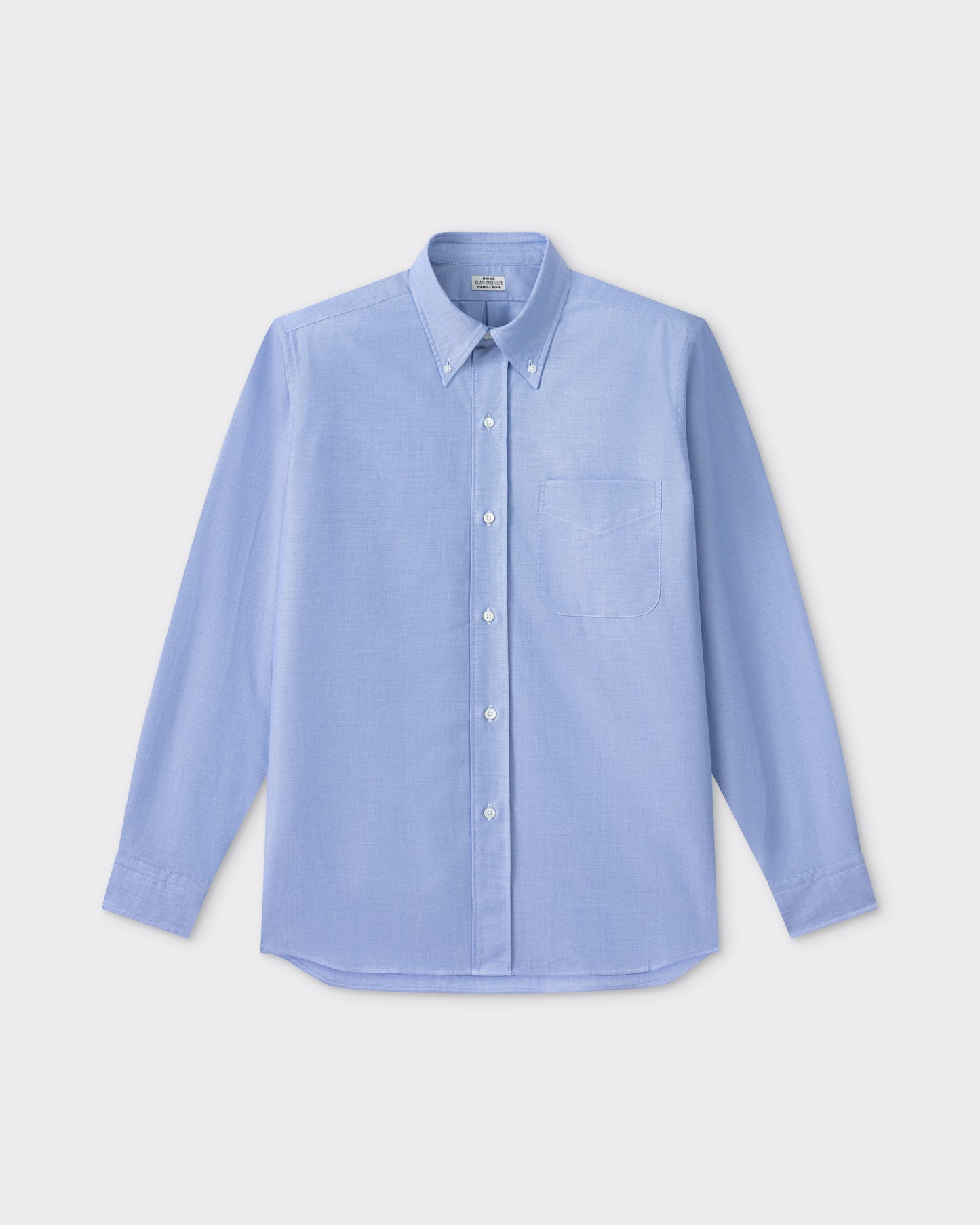 Sky blue cotton oxford OCBD shirt, front view, BEIGE HABILLEUR PARIS
