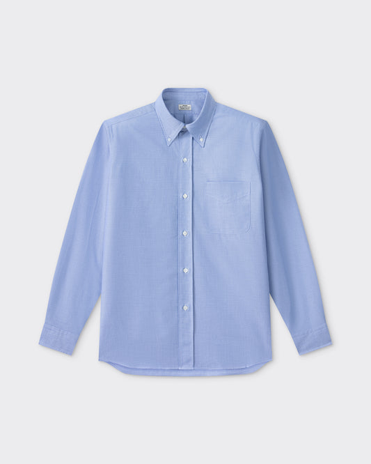 Sky blue cotton oxford OCBD shirt, front view, BEIGE HABILLEUR PARIS