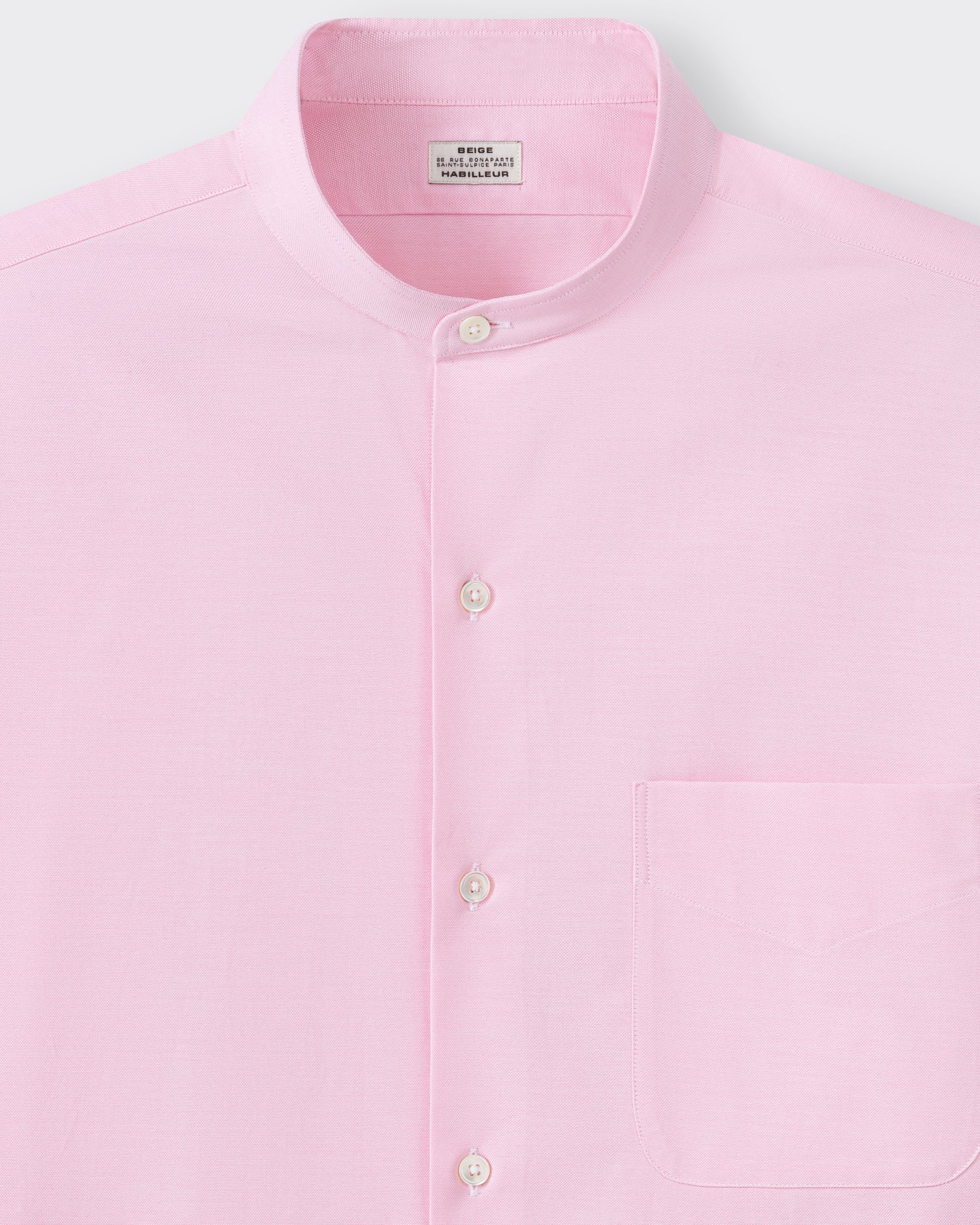 Band collar detail, pink cotton oxford shirt, BEIGE HABILLEUR PARIS