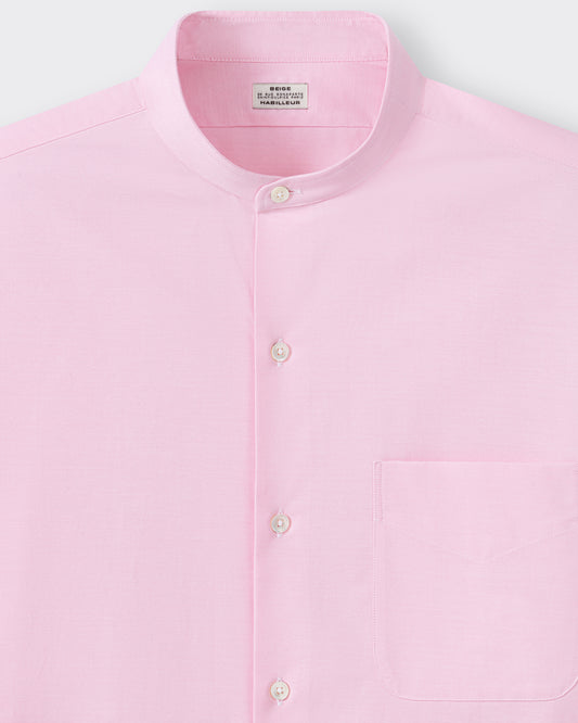Band collar detail, pink cotton oxford shirt, BEIGE HABILLEUR PARIS