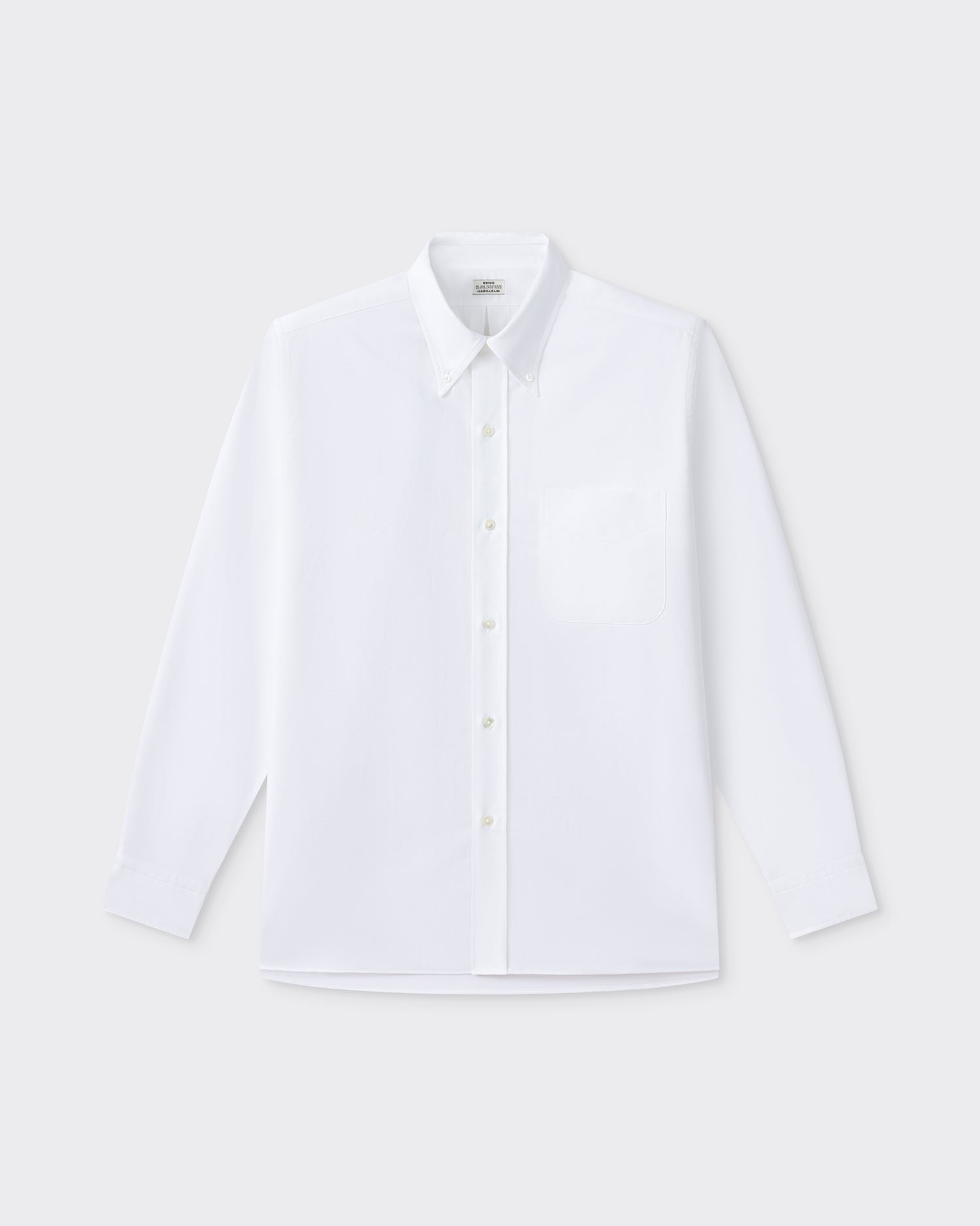 White cotton oxford OCBD shirt, front view, BEIGE HABILLEUR PARIS