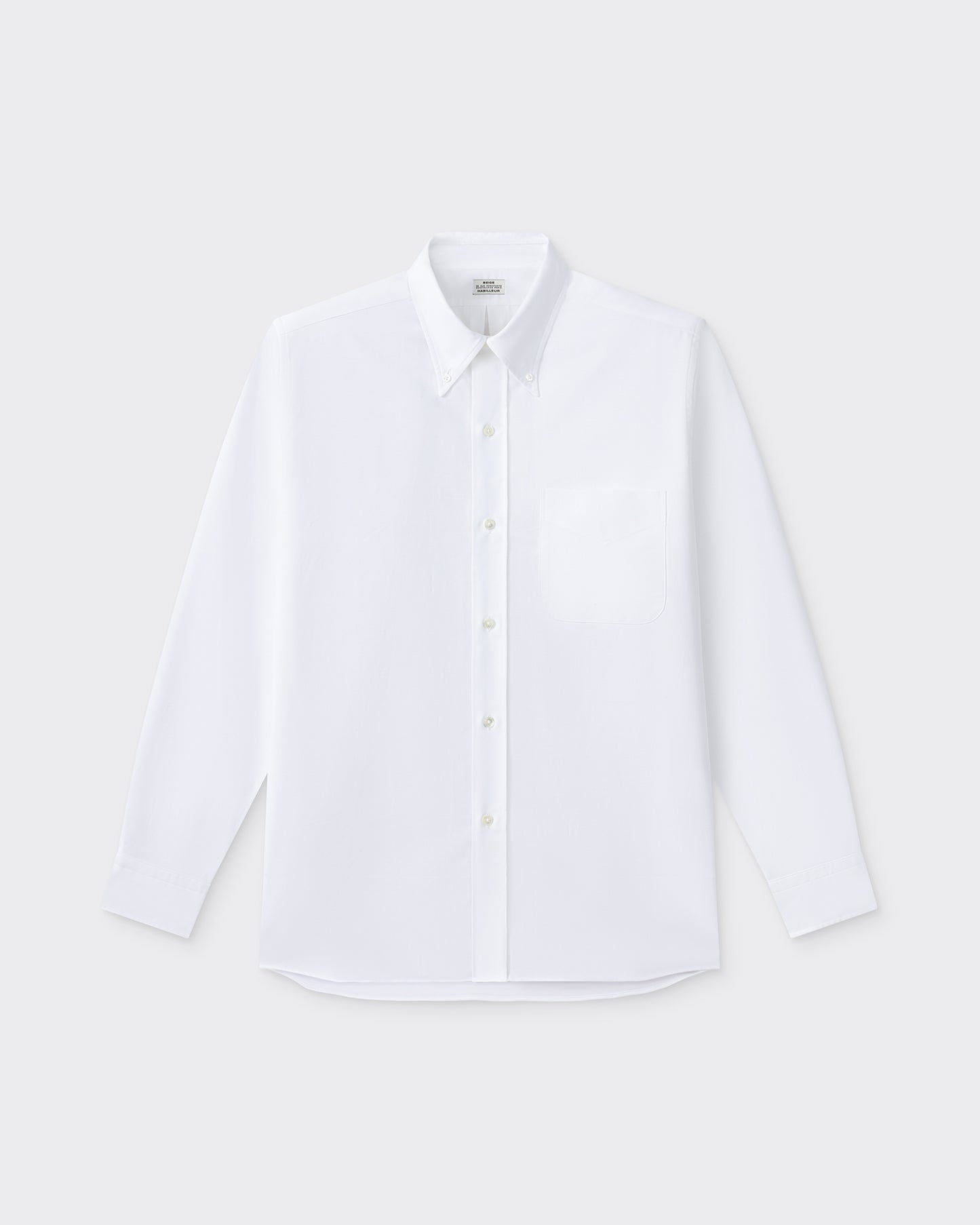 White cotton oxford OCBD shirt, front view, BEIGE HABILLEUR PARIS
