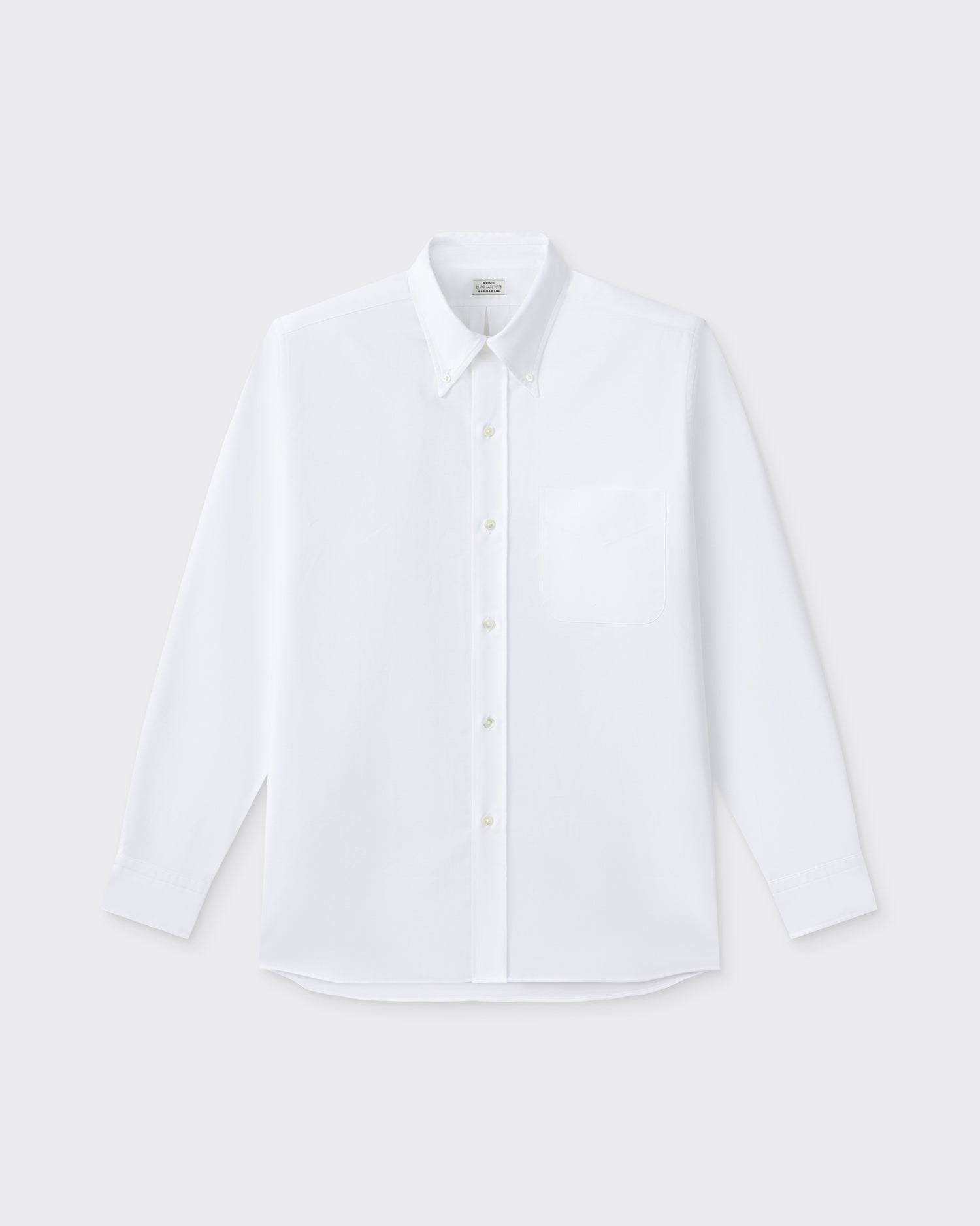 White cotton oxford OCBD shirt, front view, BEIGE HABILLEUR PARIS