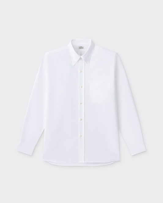 White cotton oxford OCBD shirt, front view, BEIGE HABILLEUR PARIS