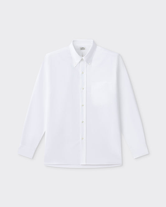 White cotton oxford OCBD shirt, front view, BEIGE HABILLEUR PARIS
