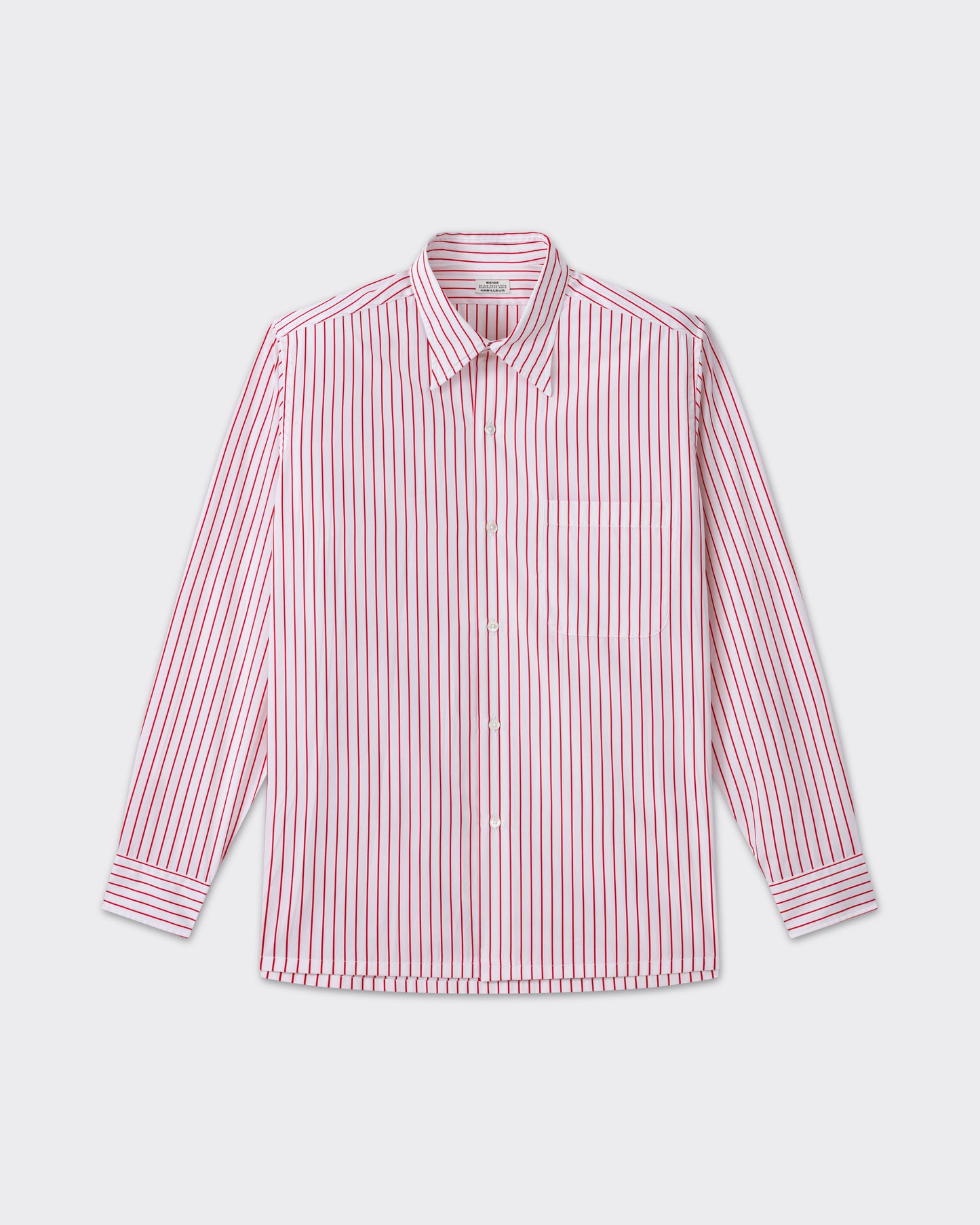 White and red striped cotton poplin shirt, front view, BEIGE HABILLEUR PARIS