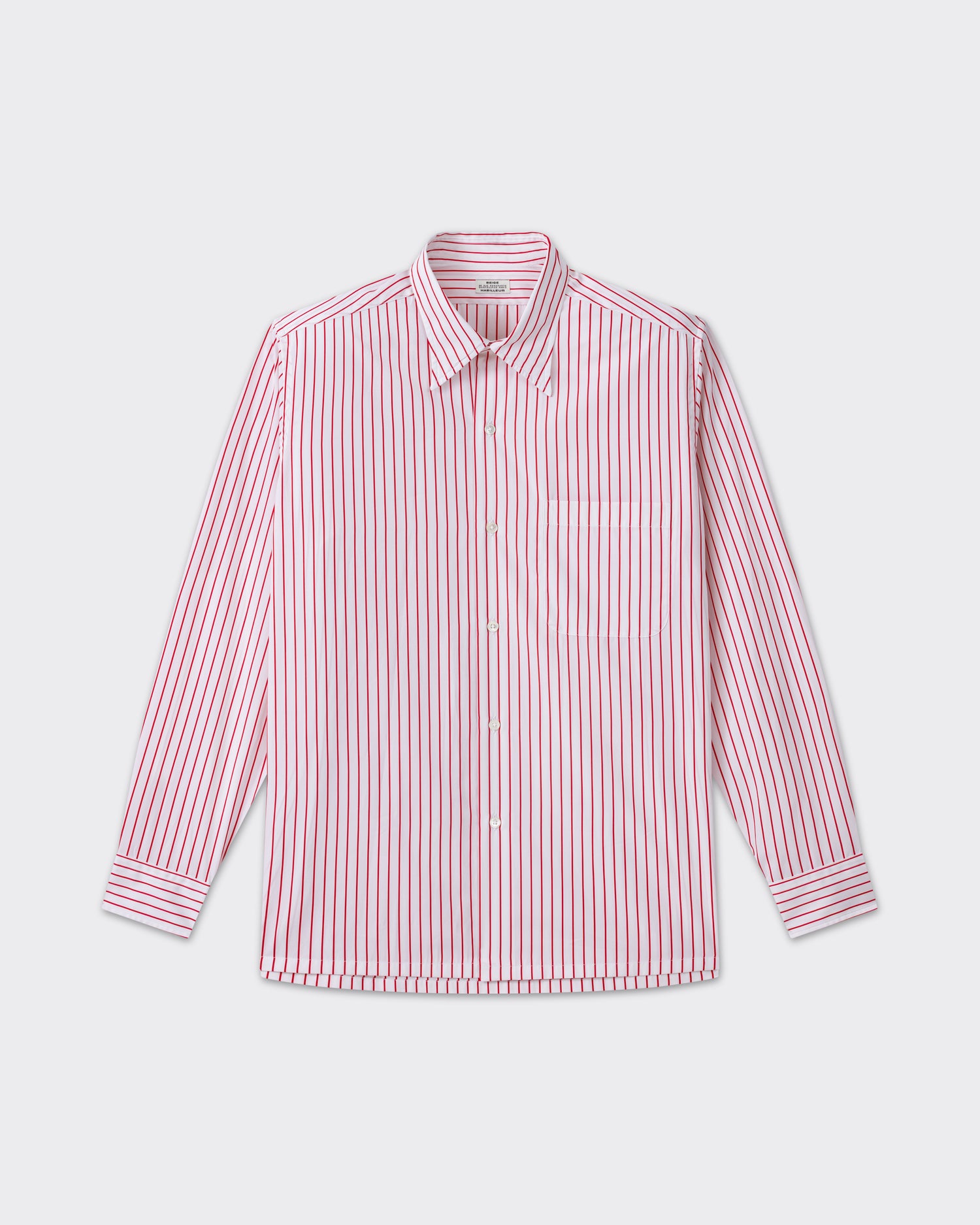 White and red striped cotton poplin shirt, front view, BEIGE HABILLEUR PARIS