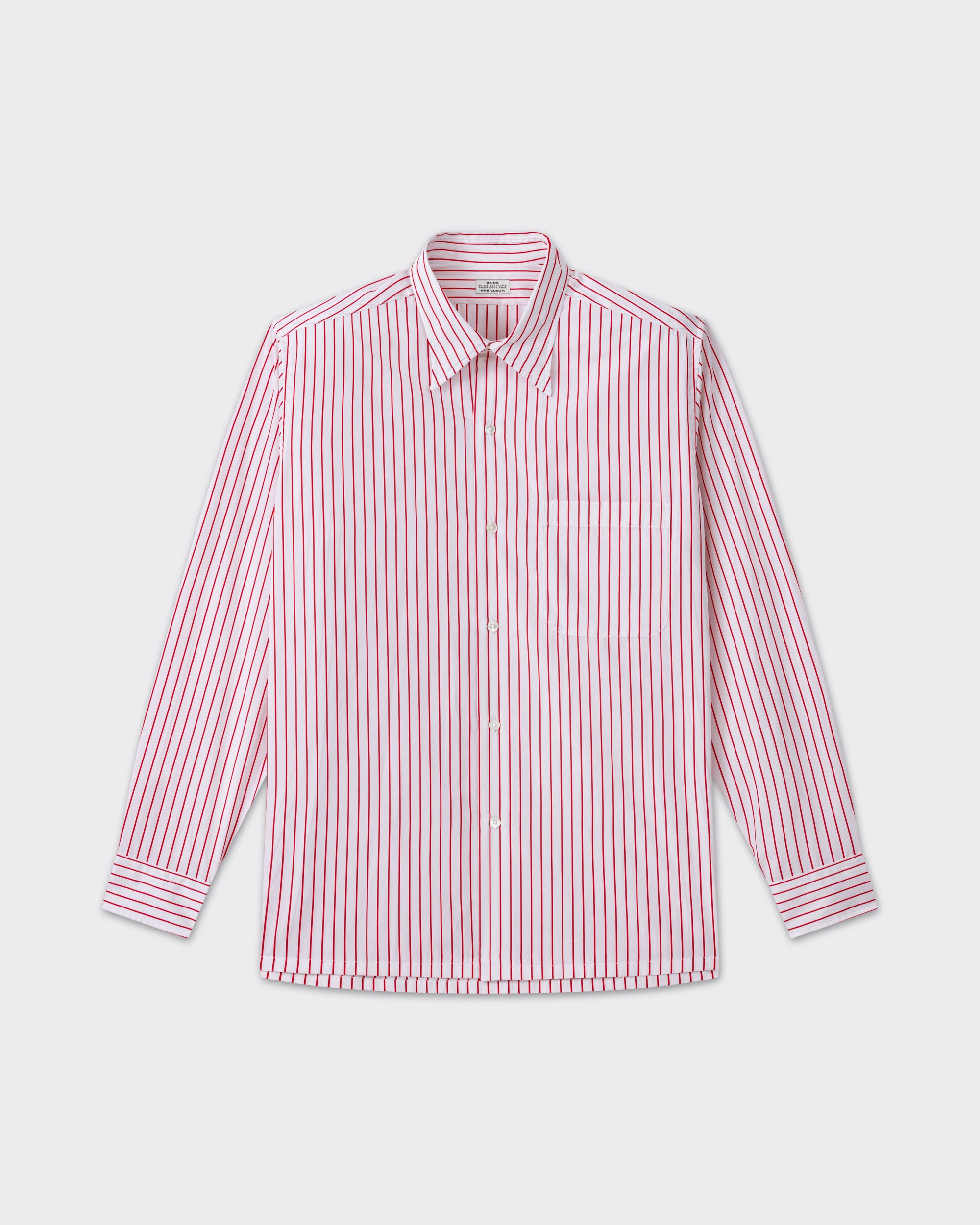 White and red striped cotton poplin shirt, front view, BEIGE HABILLEUR PARIS