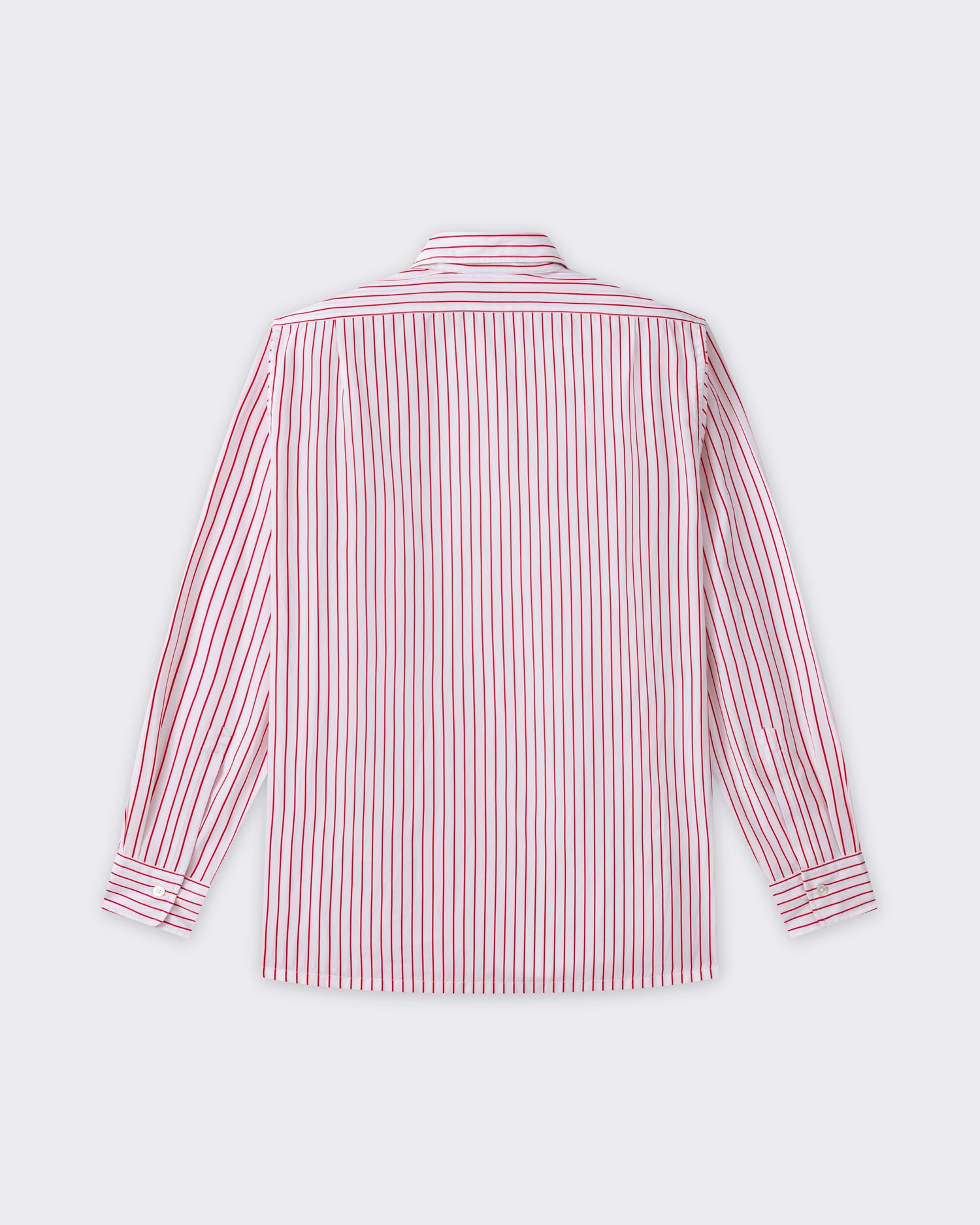 Back view, white and red striped cotton poplin shirt, BEIGE HABILLEUR PARIS