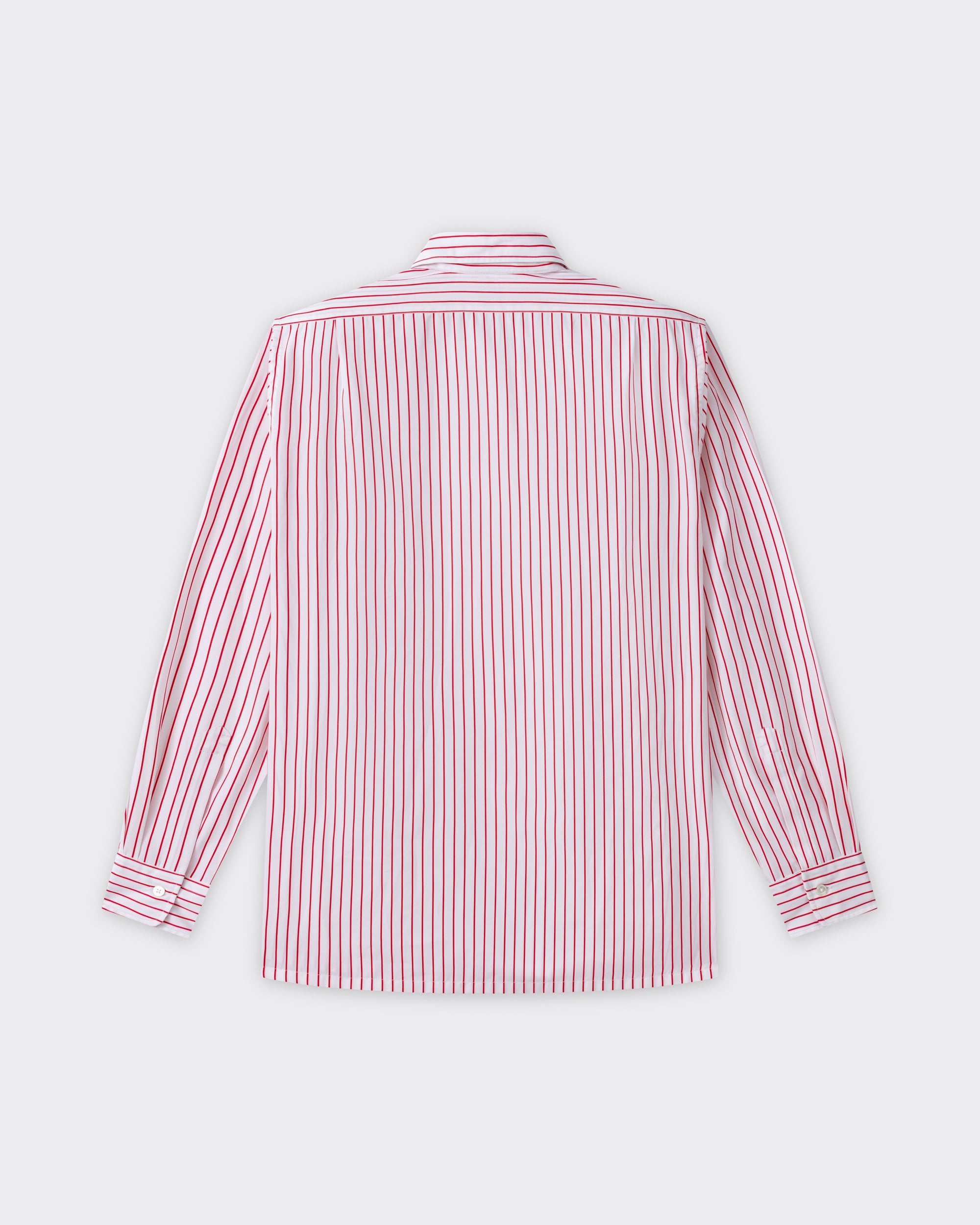 Back view, white and red striped cotton poplin shirt, BEIGE HABILLEUR PARIS