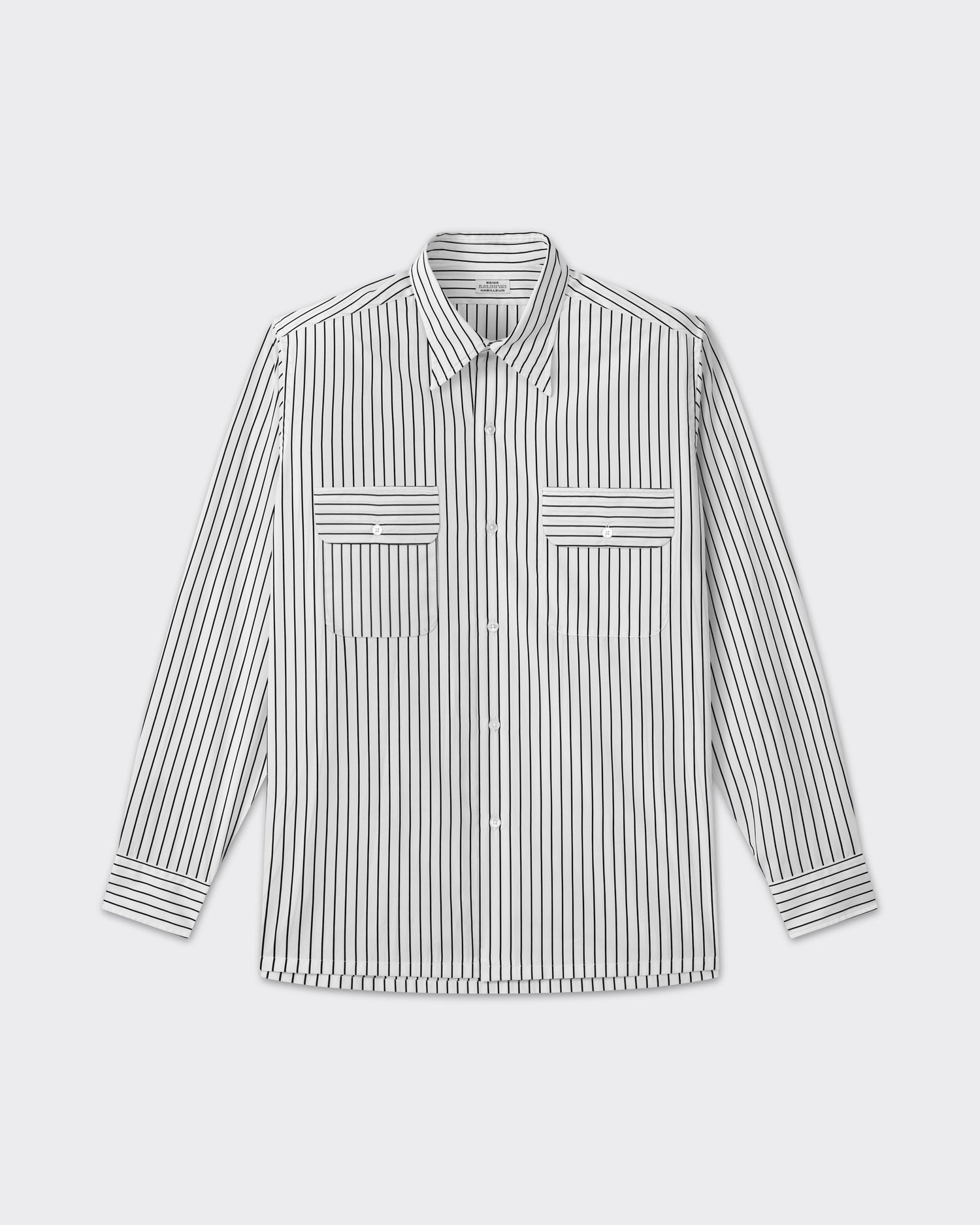 White and black striped cotton poplin shirt, front view, BEIGE HABILLEUR PARIS