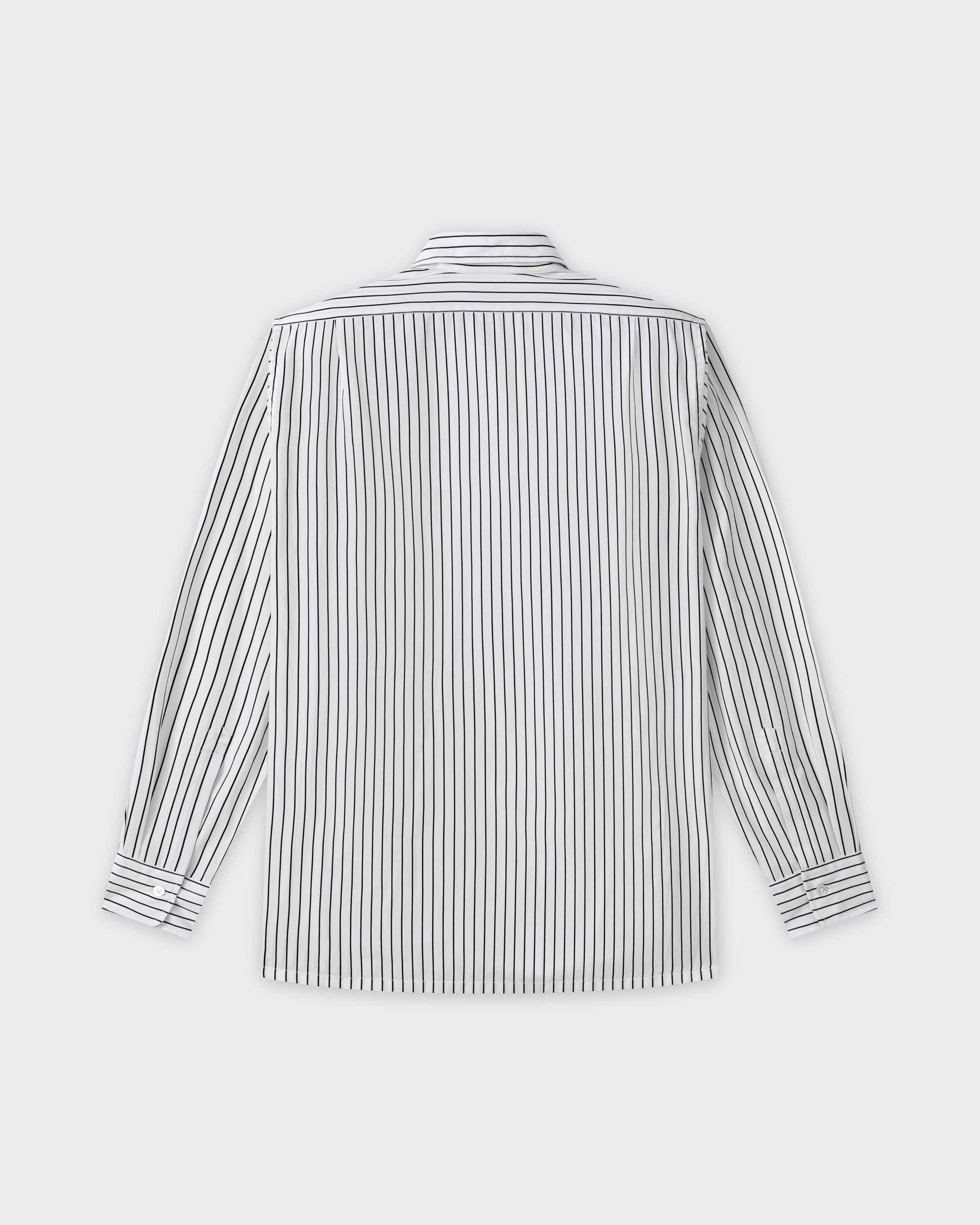 Back view, white and black striped cotton poplin shirt, BEIGE HABILLEUR PARIS