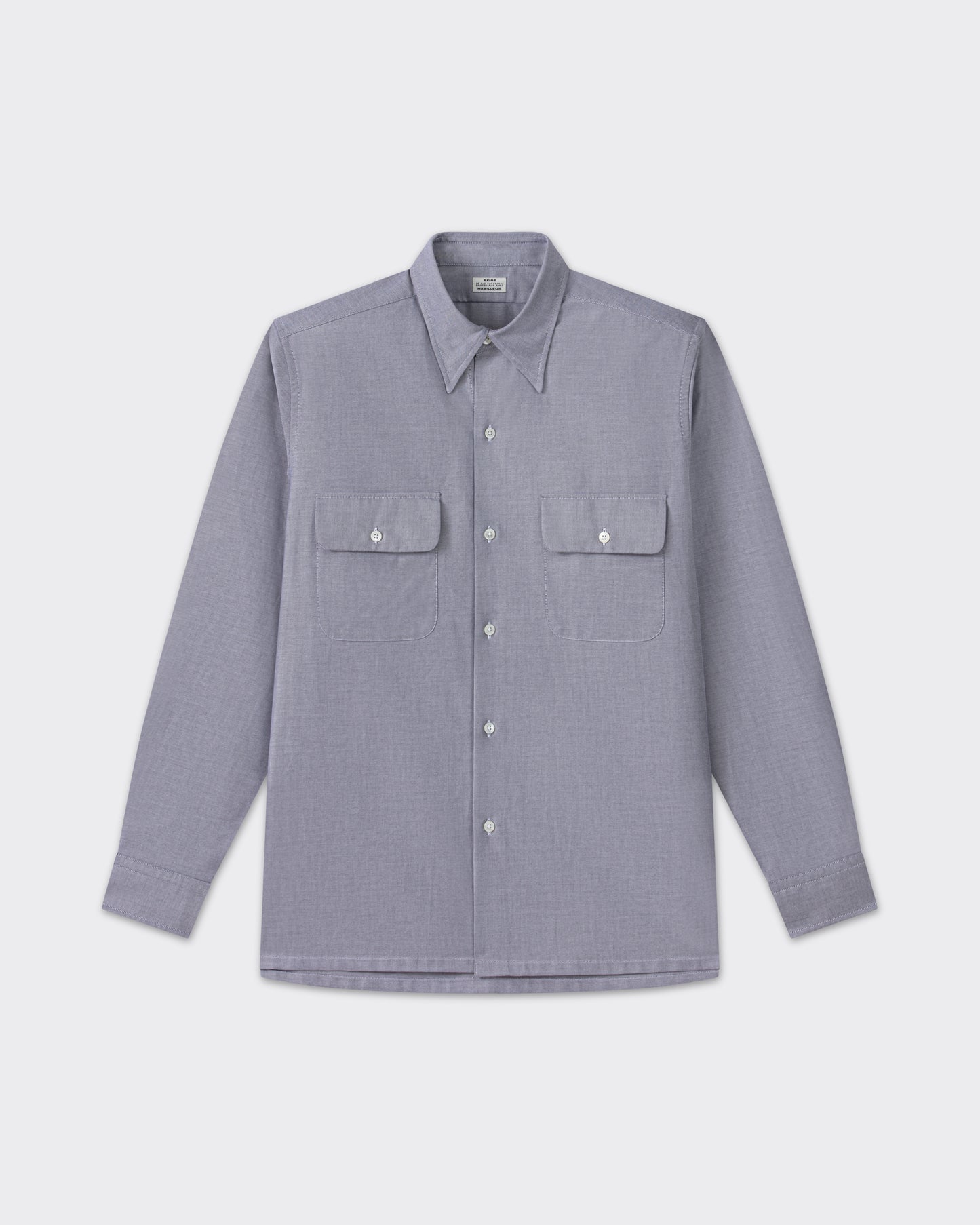 Grey cotton oxford shirt, front view, BEIGE HABILLEUR PARIS