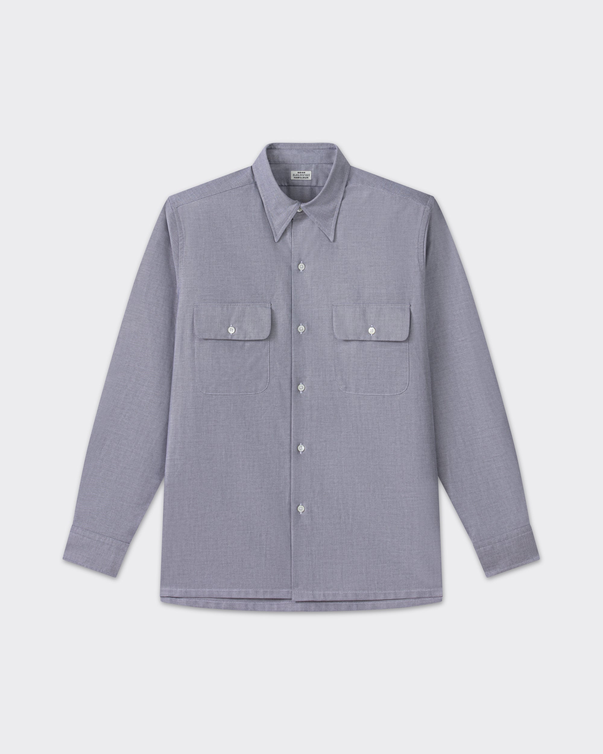 Grey cotton oxford shirt, front view, BEIGE HABILLEUR PARIS