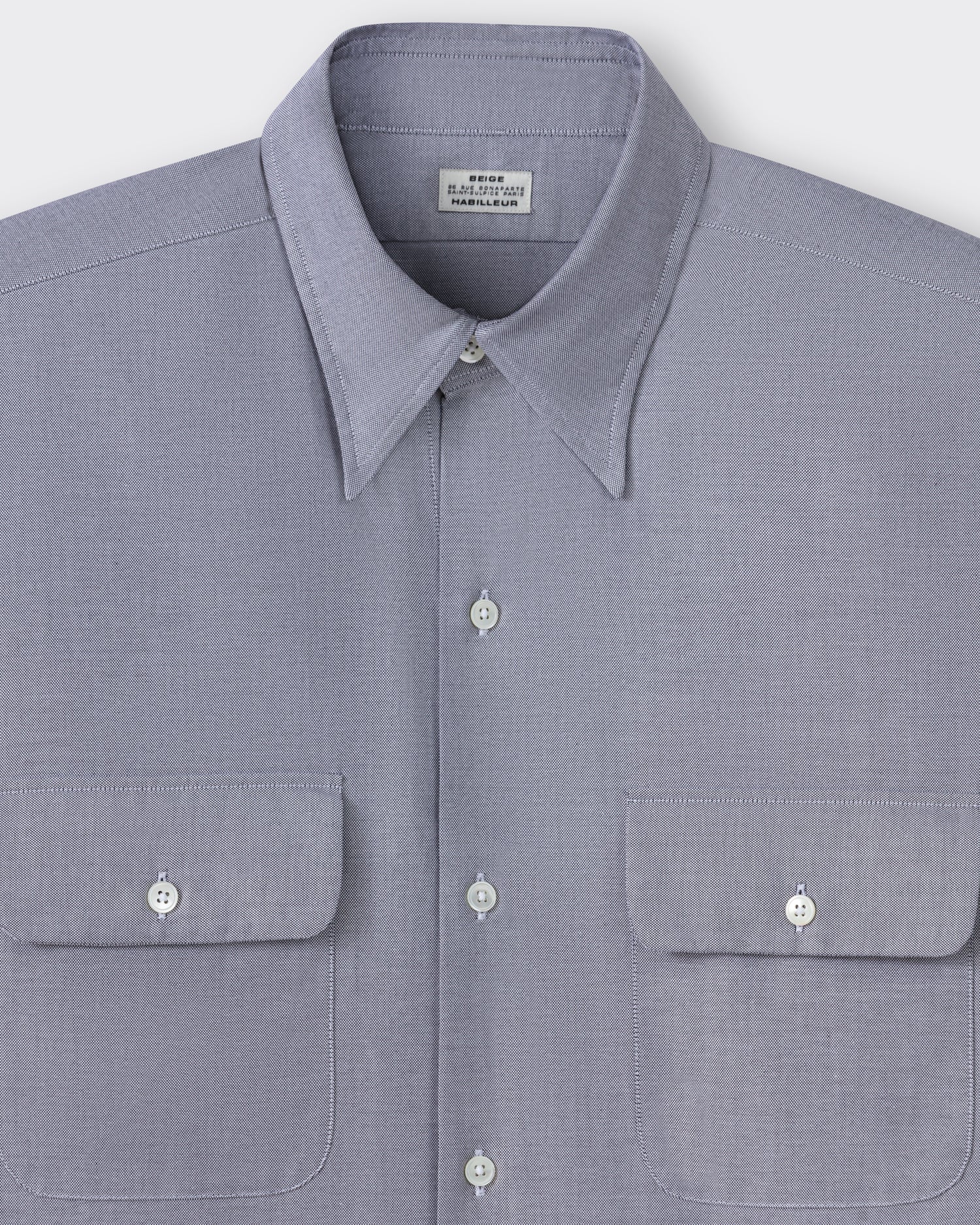 Classic collar detail, grey cotton oxford shirt, BEIGE HABILLEUR PARIS