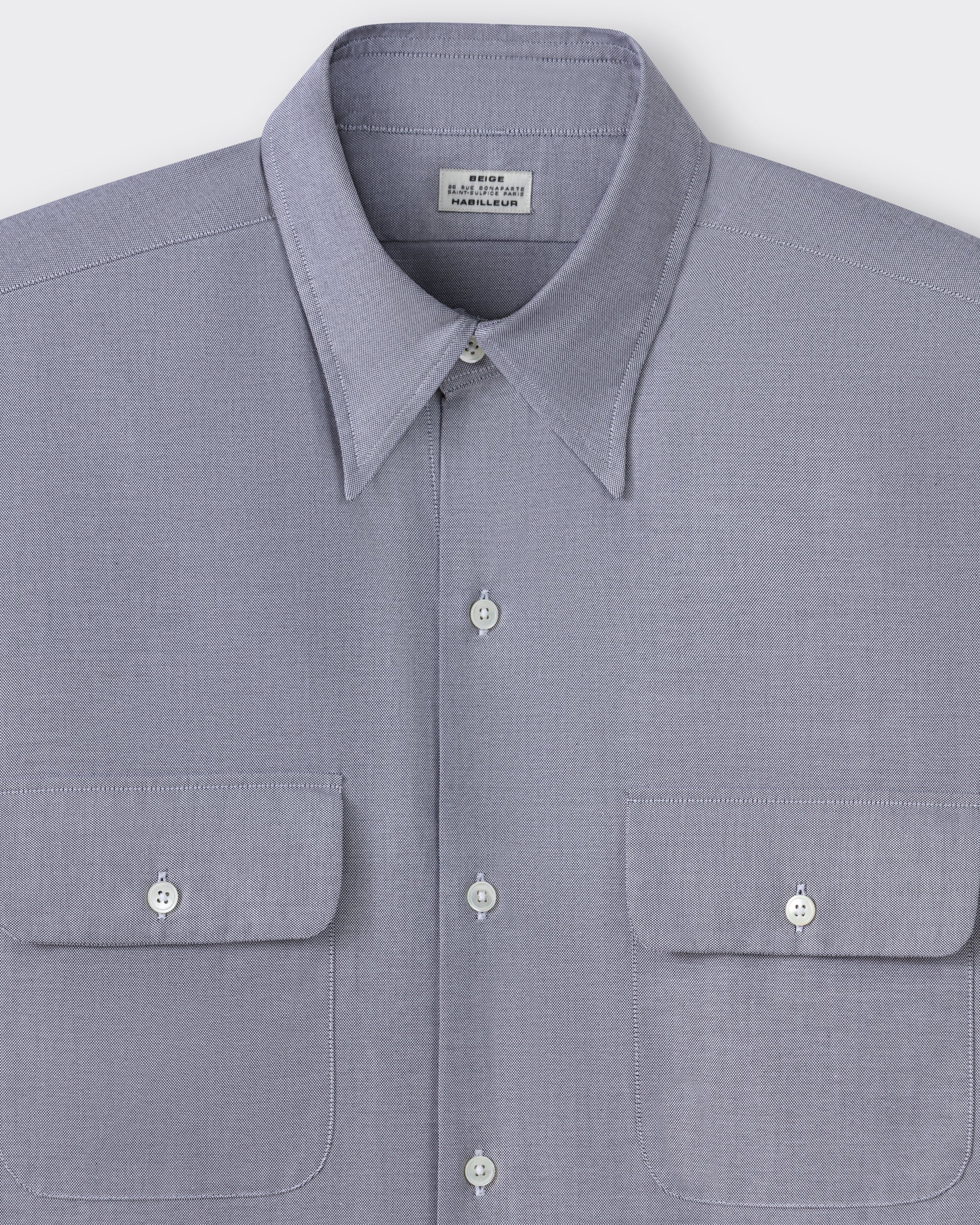 Classic collar detail, grey cotton oxford shirt, BEIGE HABILLEUR PARIS