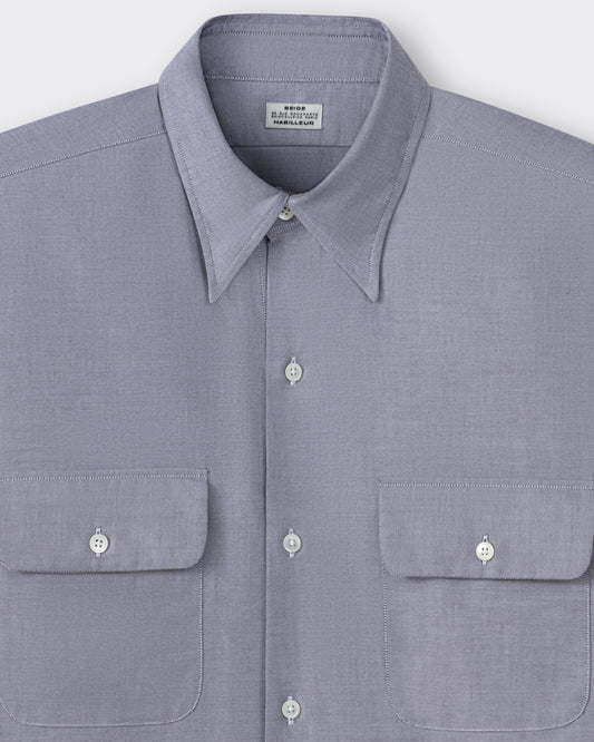 Classic collar detail, grey cotton oxford shirt, BEIGE HABILLEUR PARIS