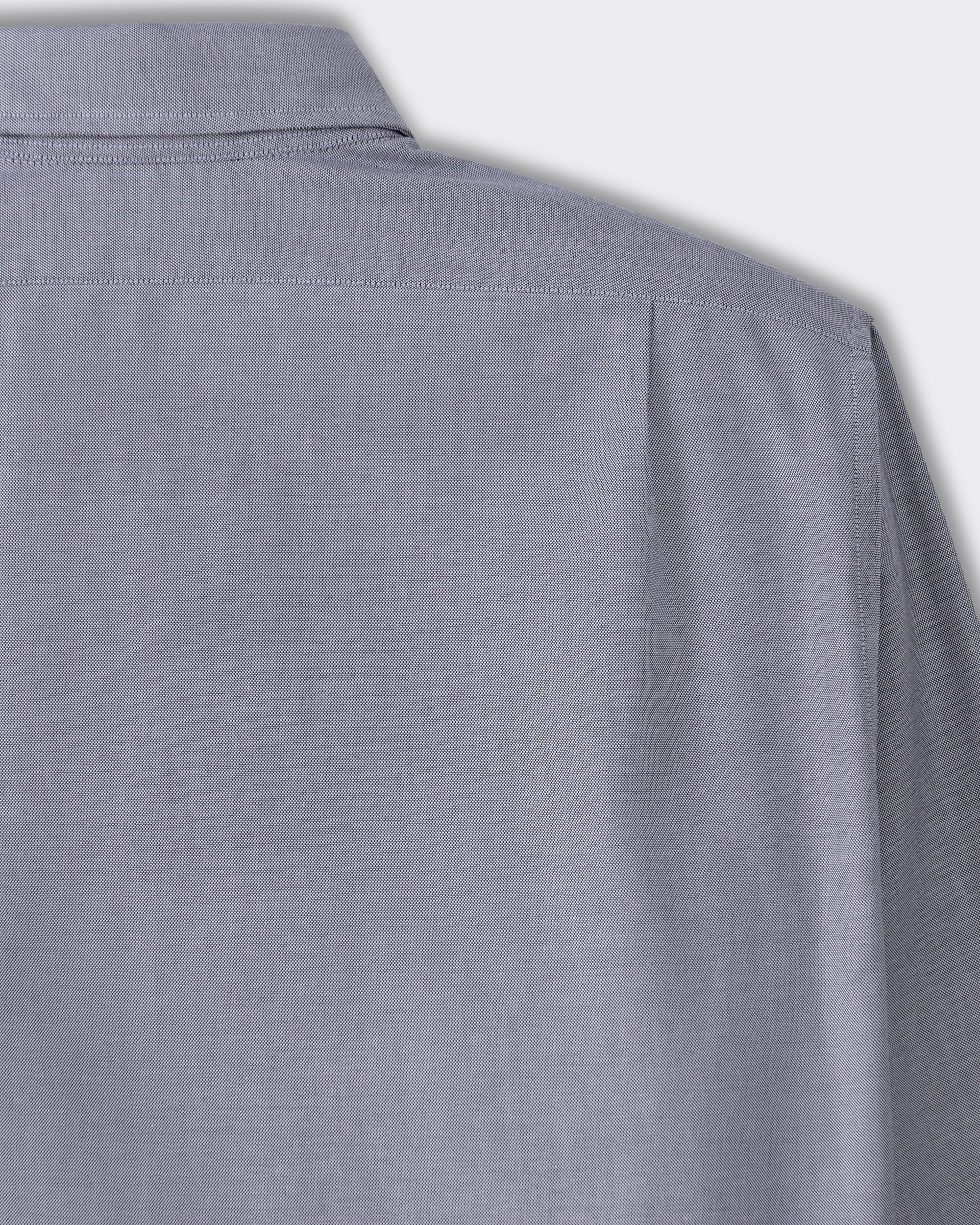 Back pleats detail, grey oxford shirt, BEIGE HABILLEUR PARIS