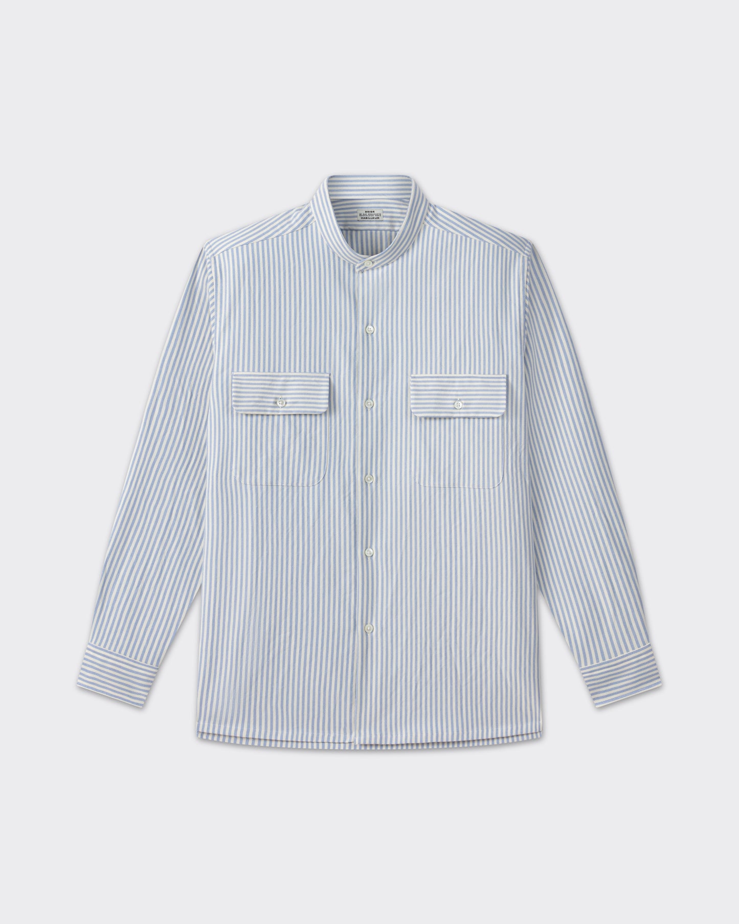 Cream and blue cotton oxford shirt, front view, BEIGE HABILLEUR PARIS