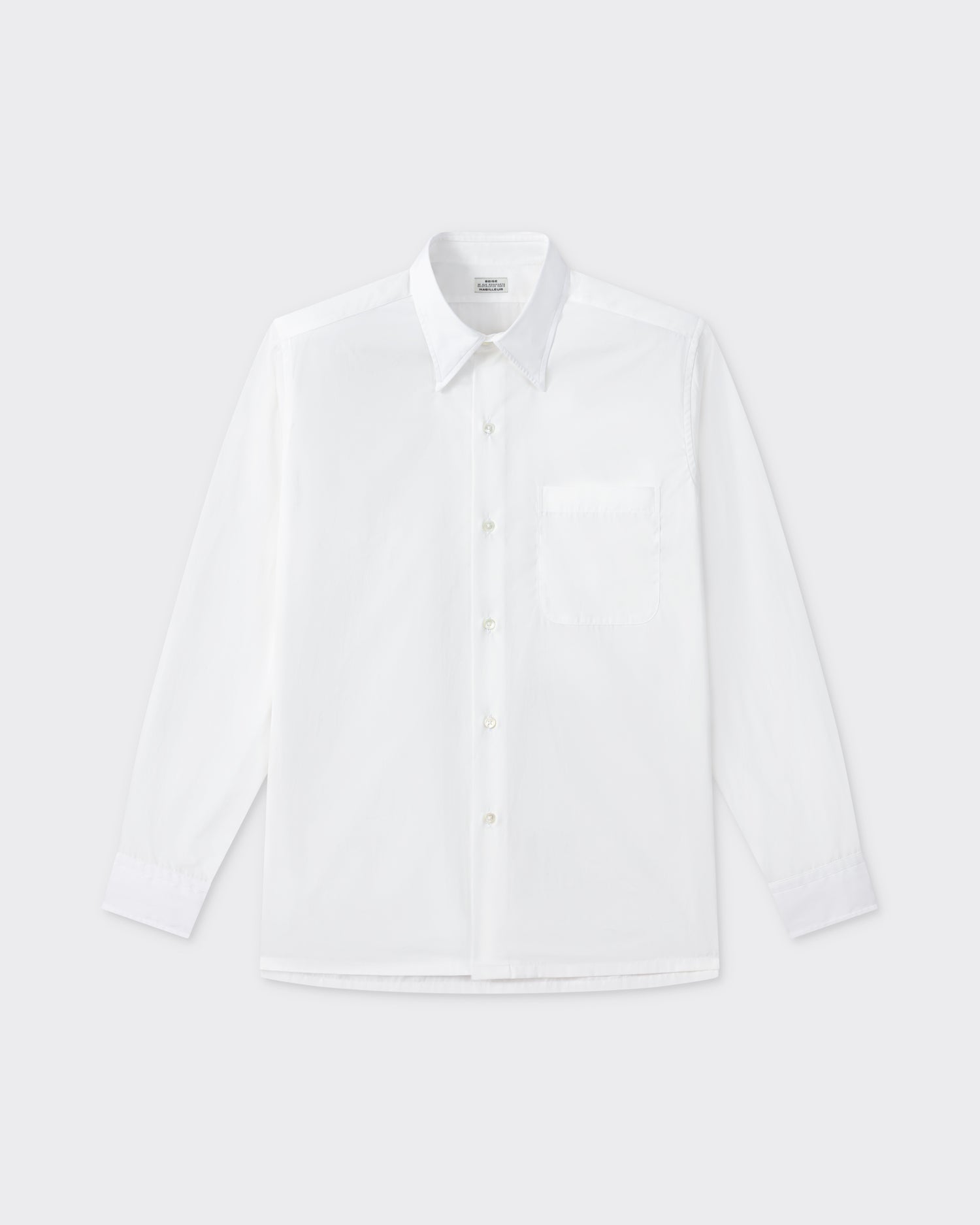 White cotton poplin shirt, front view, BEIGE HABILLEUR PARIS