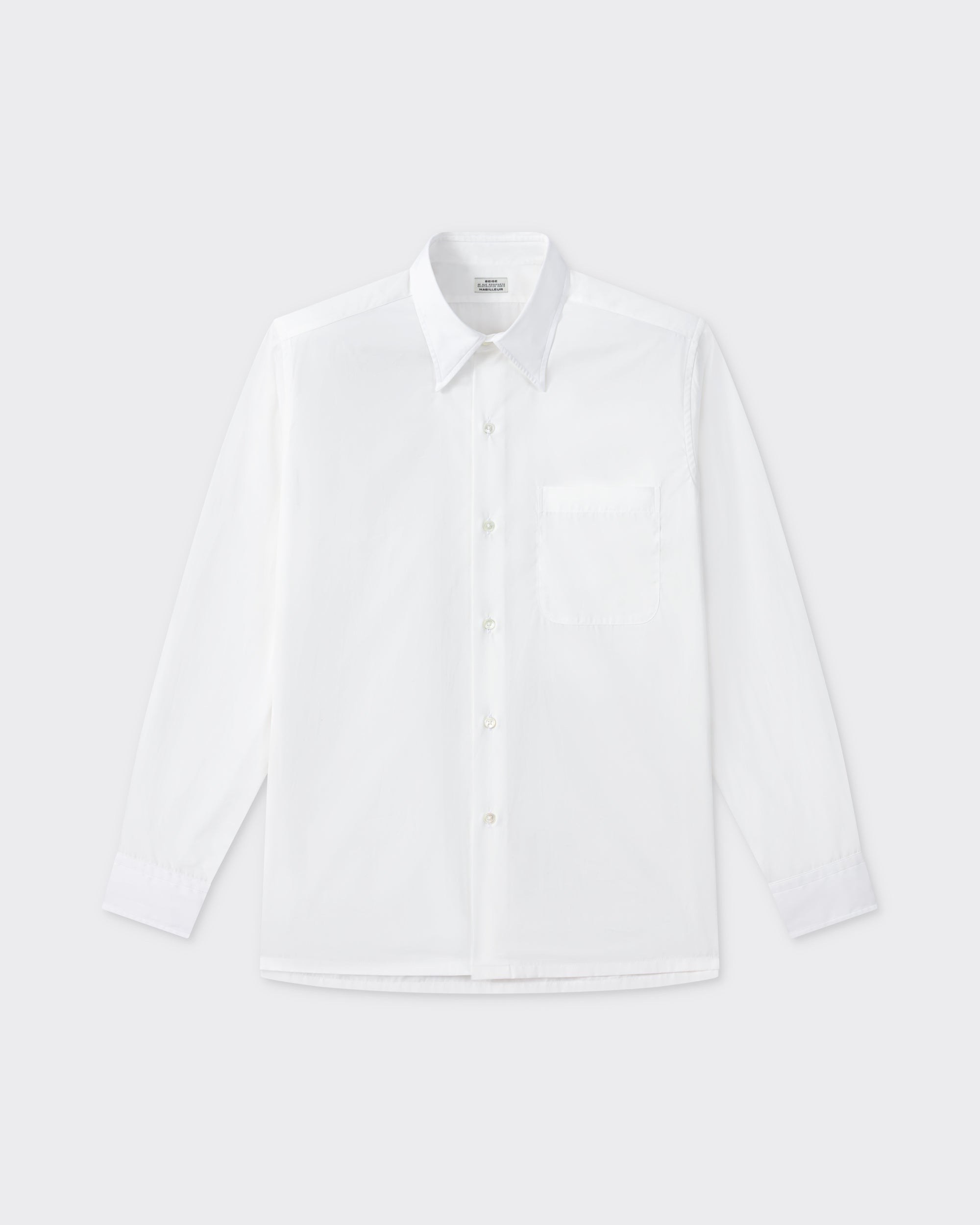 White cotton poplin shirt, front view, BEIGE HABILLEUR PARIS