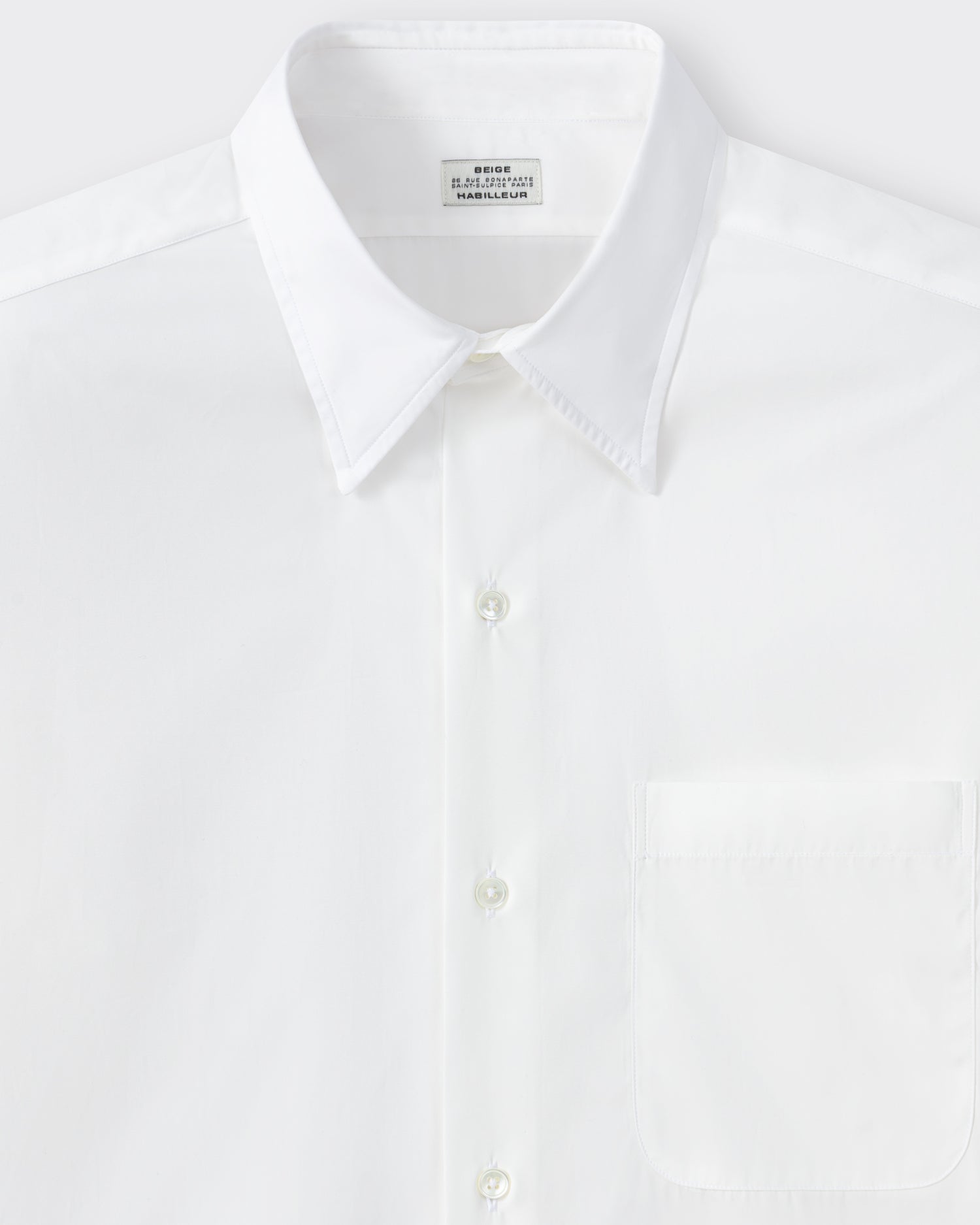 Classic collar detail, white cotton poplin shirt, BEIGE HABILLEUR PARIS