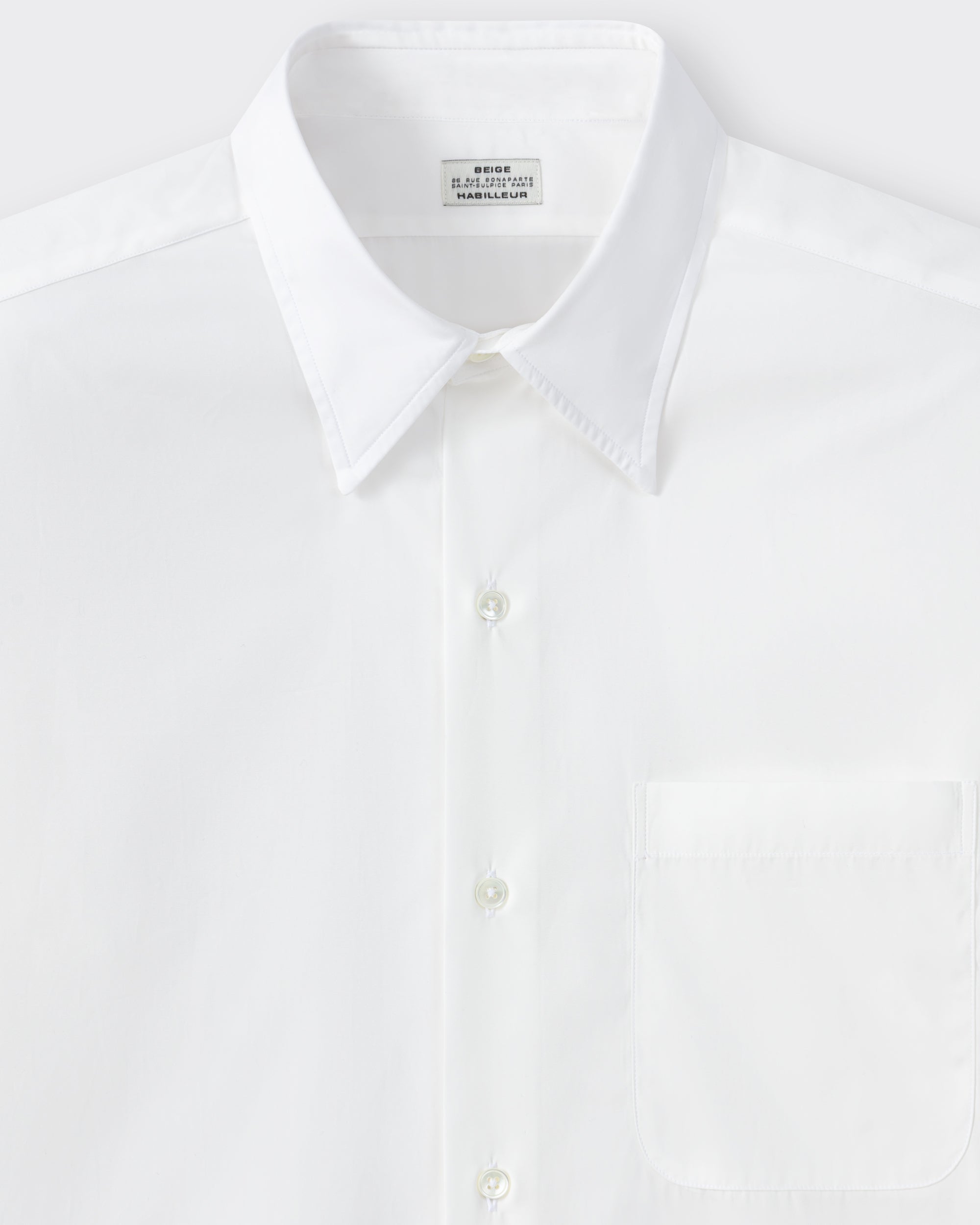 Classic collar detail, white cotton poplin shirt, BEIGE HABILLEUR PARIS