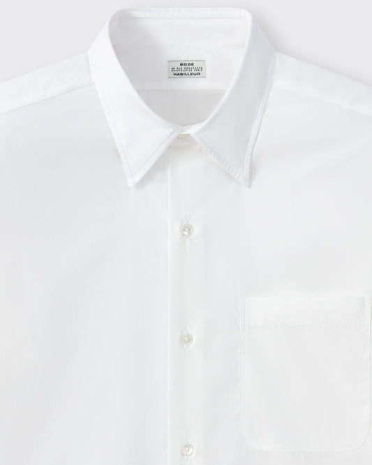 Classic collar detail, white cotton poplin shirt, BEIGE HABILLEUR PARIS