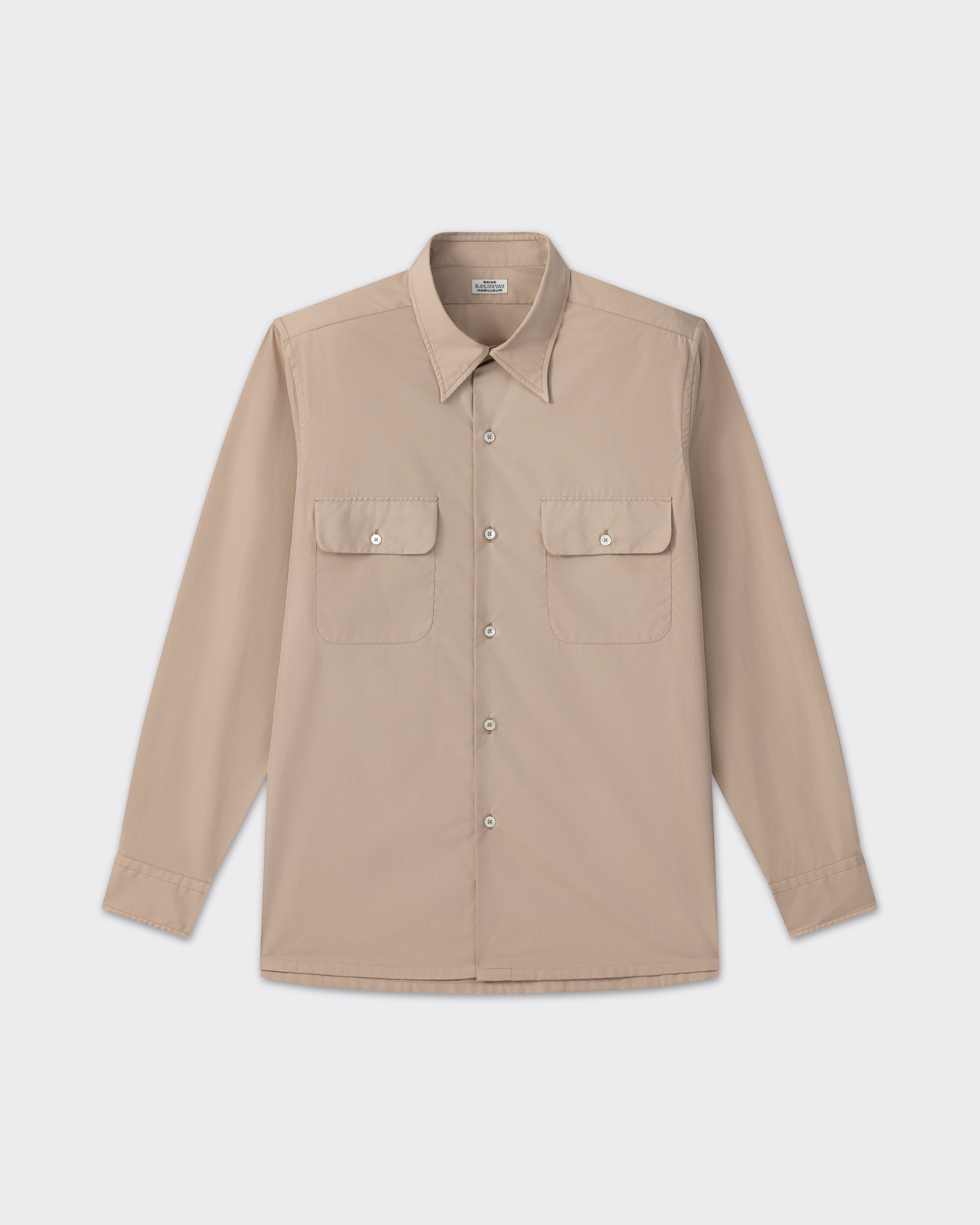 Beige cotton poplin shirt, front view, BEIGE HABILLEUR PARIS