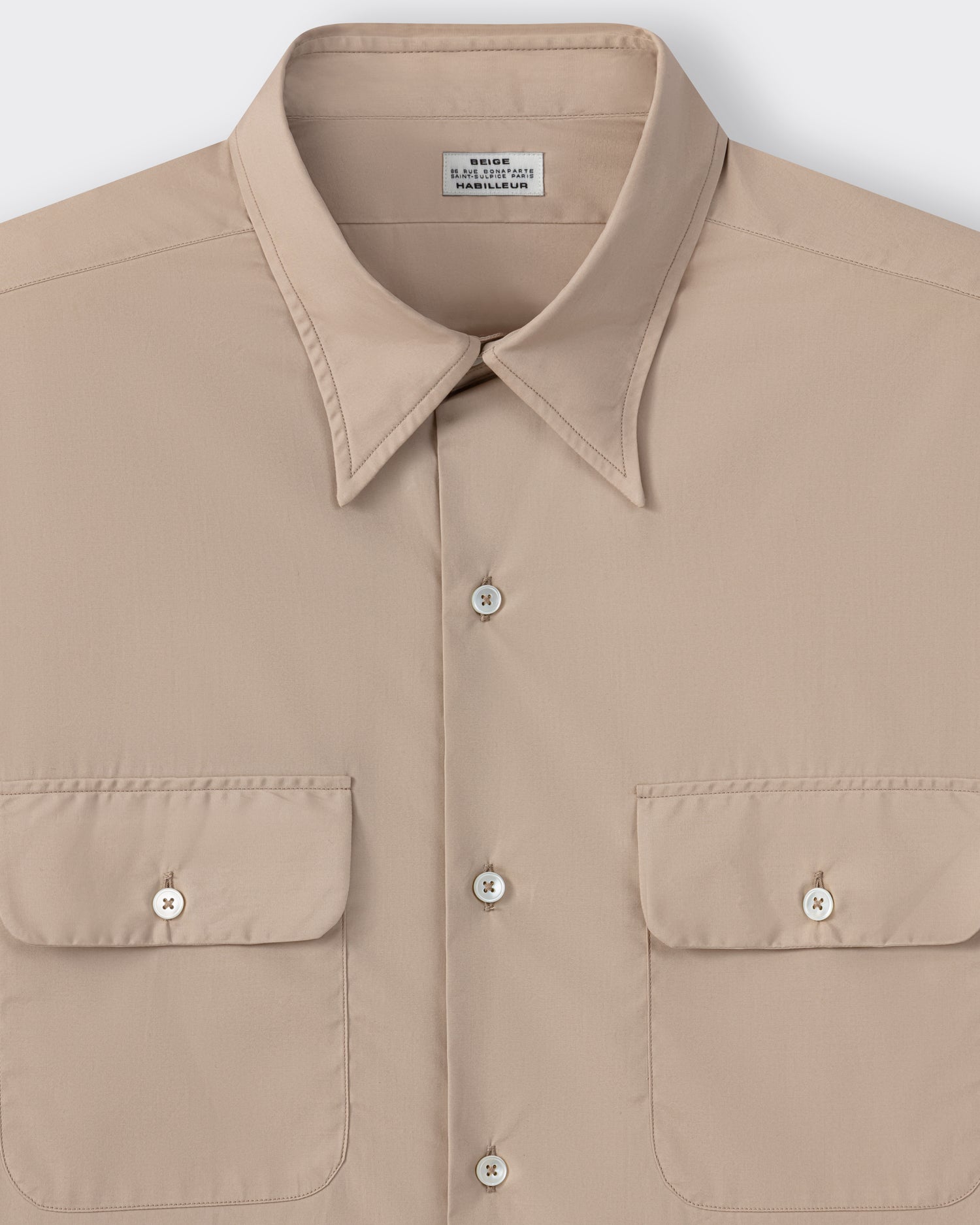 Classic collar detail, beige cotton poplin shirt, BEIGE HABILLEUR PARIS