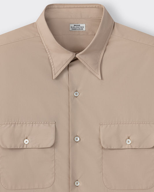 Classic collar detail, beige cotton poplin shirt, BEIGE HABILLEUR PARIS