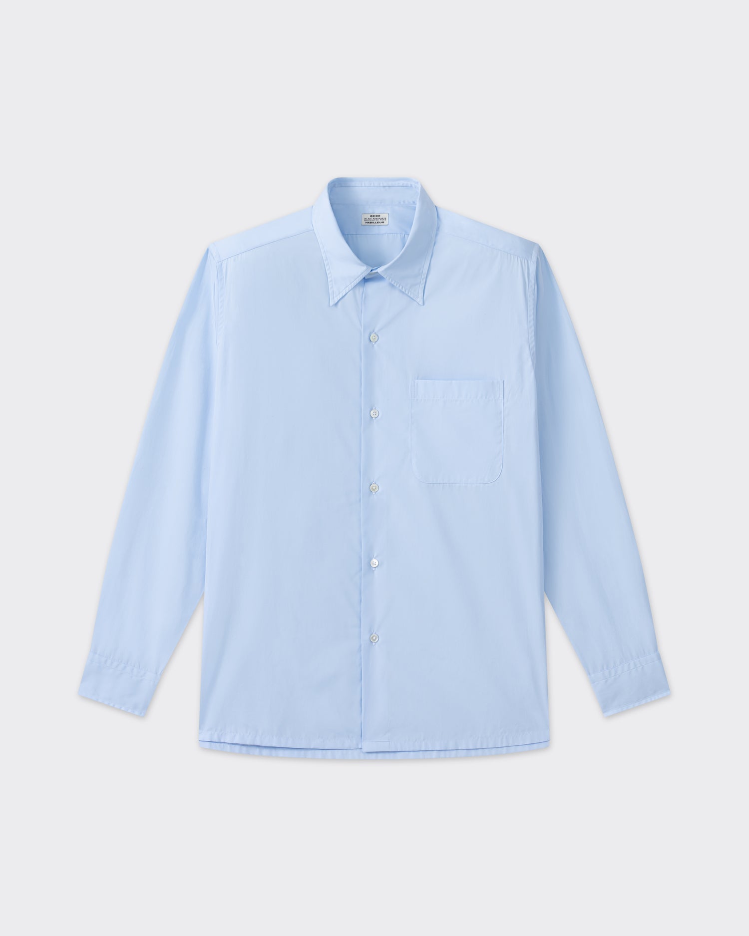 Sky blue cotton poplin shirt, front view, BEIGE HABILLEUR PARIS