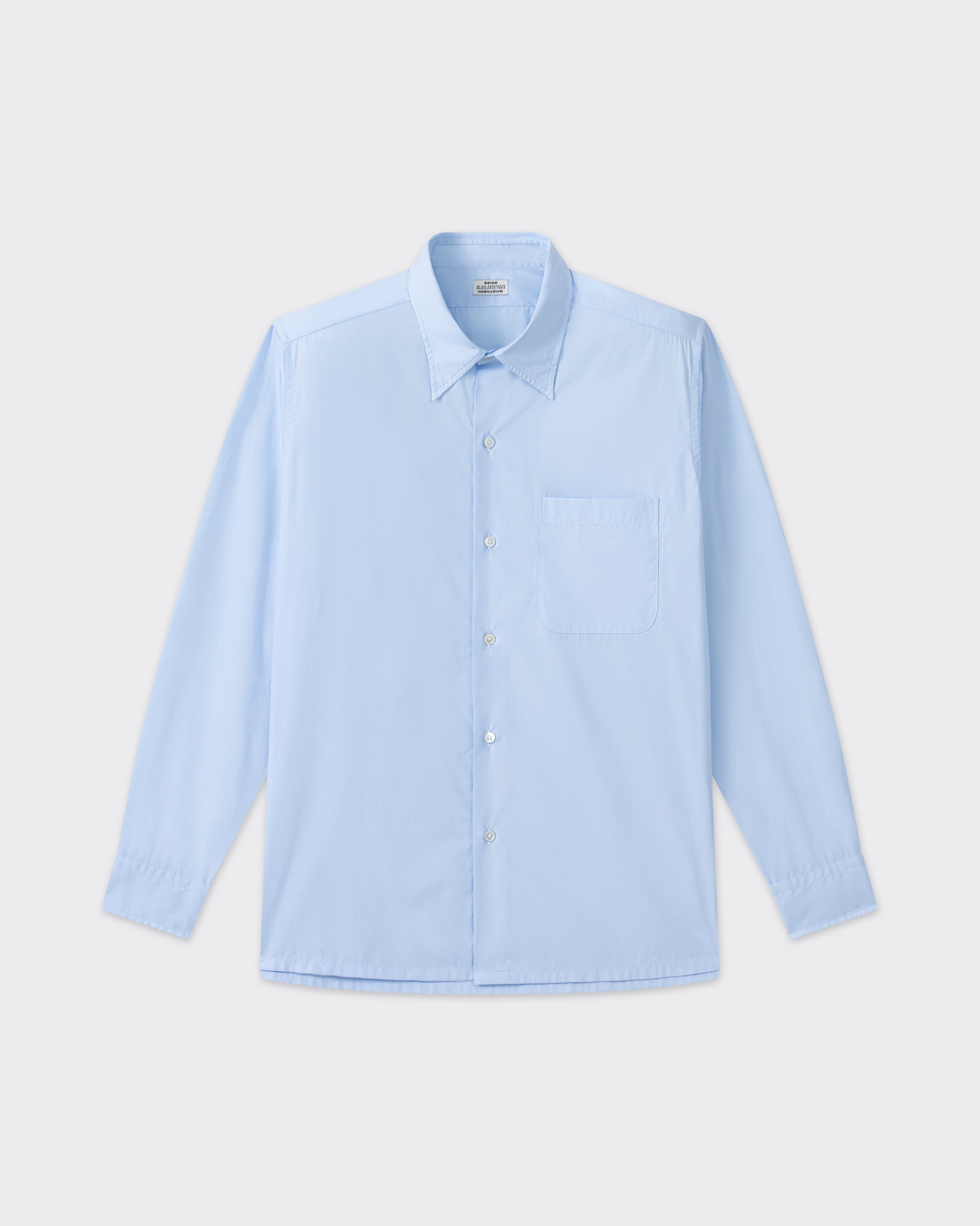 Sky blue cotton poplin shirt, front view, BEIGE HABILLEUR PARIS