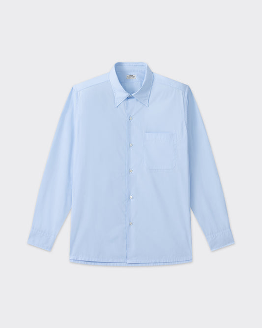 Sky blue cotton poplin shirt, front view, BEIGE HABILLEUR PARIS